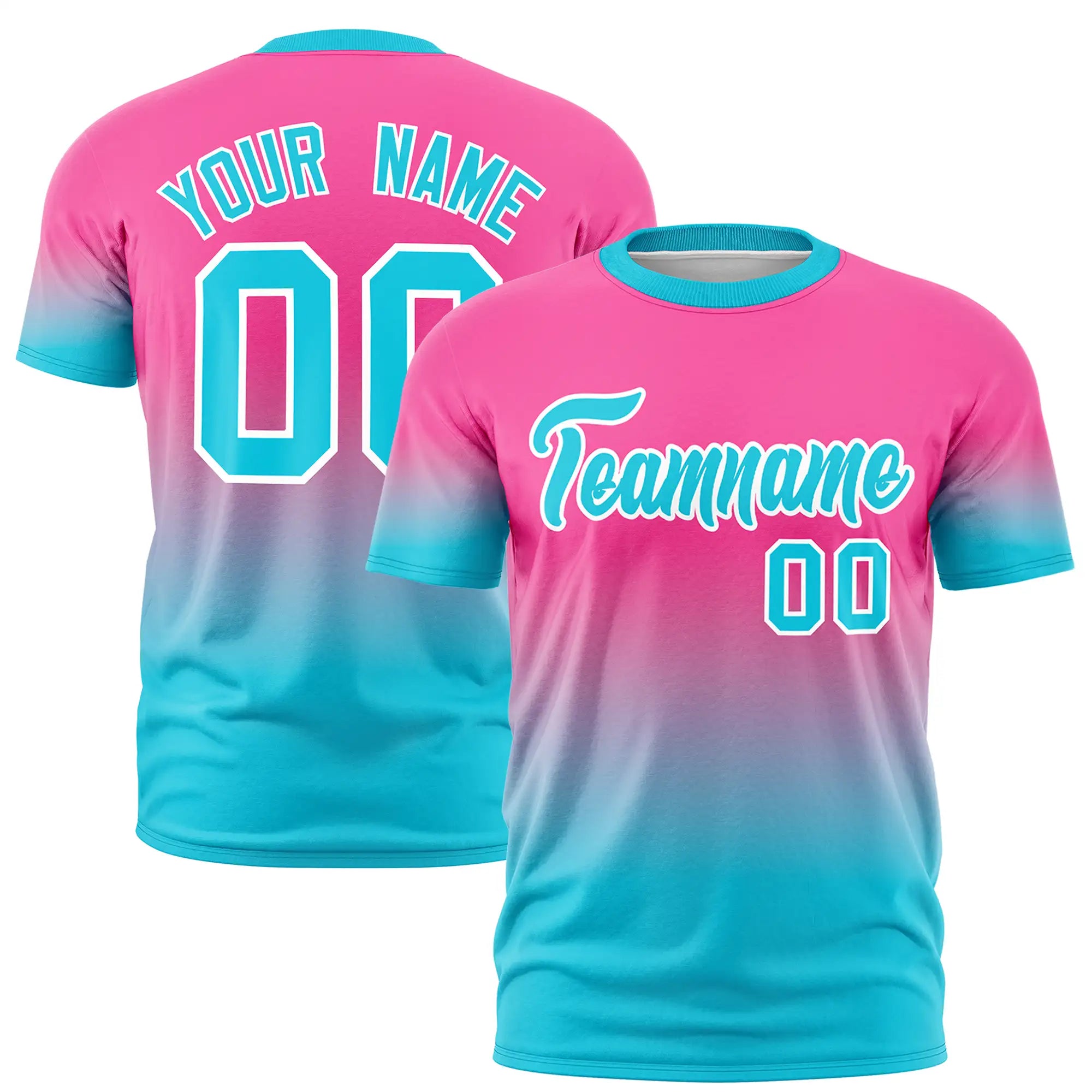 Custom Pink-Sky Blue Gradient Fashion Design Performance T-Shirt