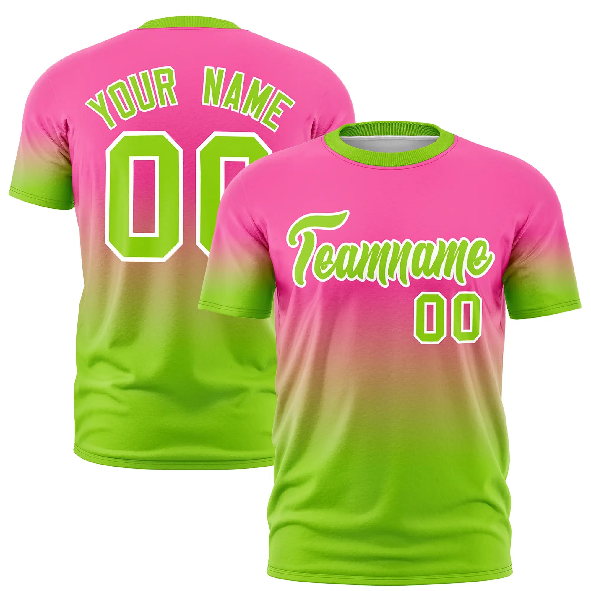 Custom Pink-Neon Green Gradient Fashion Design Performance T-Shirt