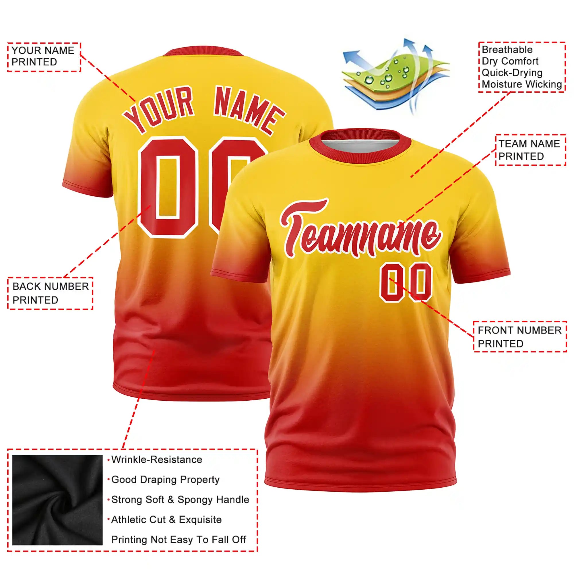 Custom Gold01-Red Gradient Fashion Design Performance T-Shirt