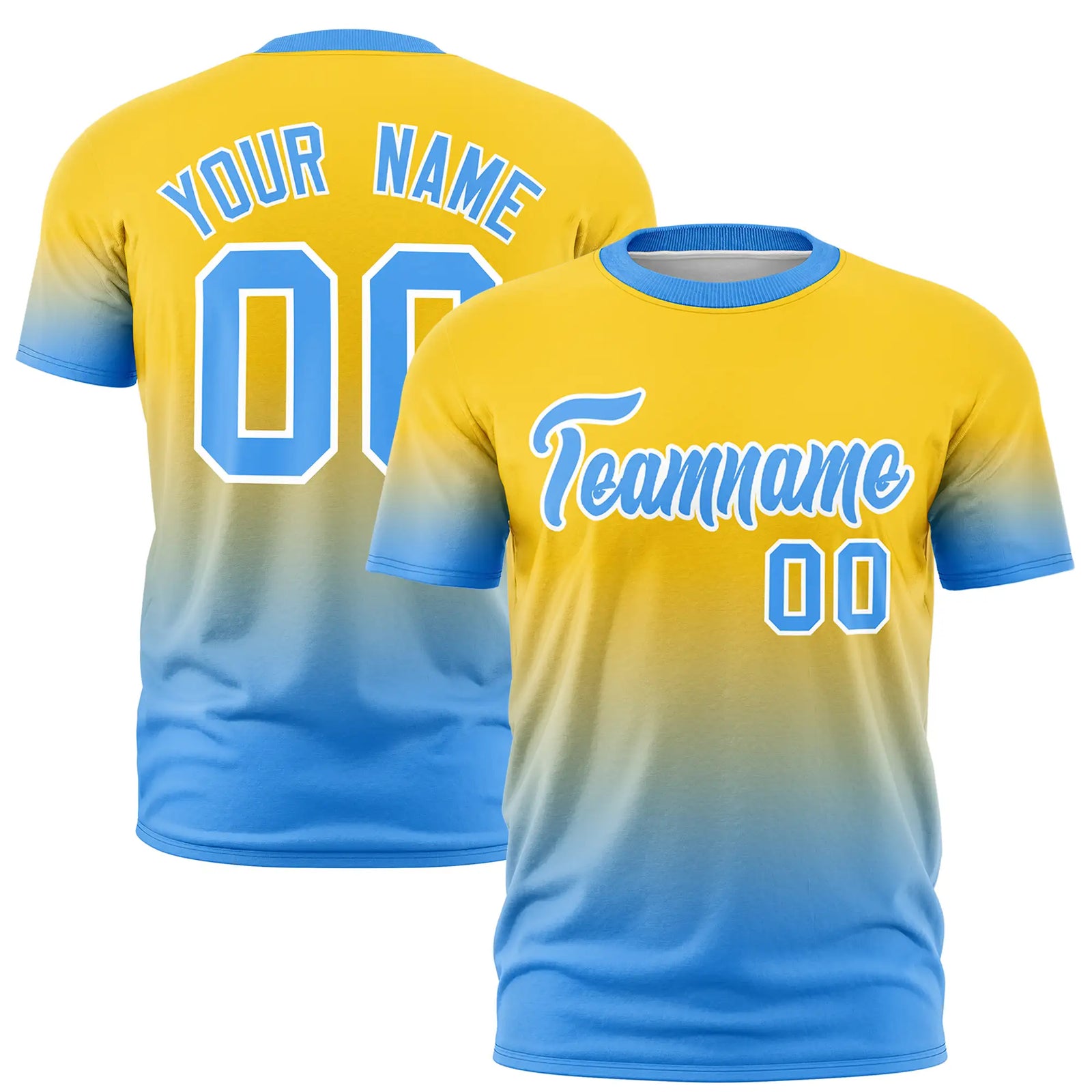 Custom Gold01-Powder Blue Gradient Fashion Design Performance T-Shirt