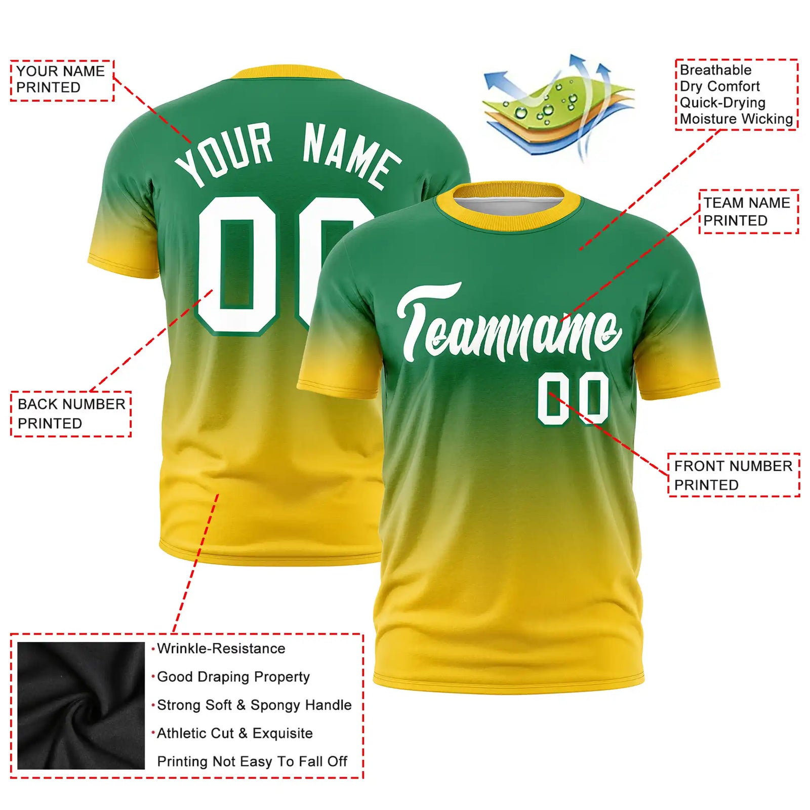 Custom Kelly Green-Gold01 Gradient Fashion Design Performance T-Shirt