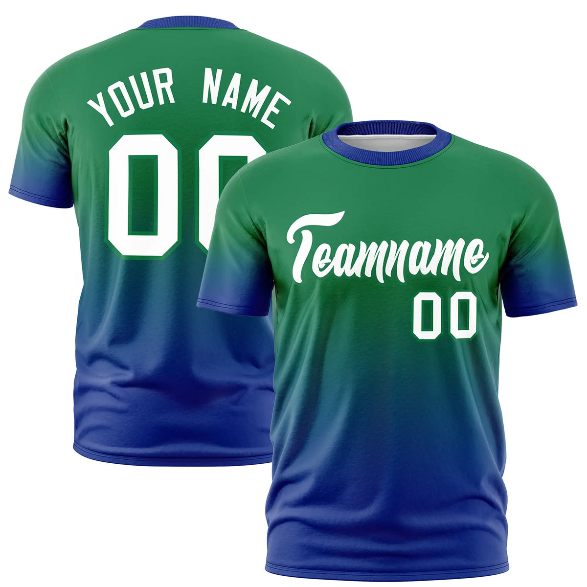 Custom Kelly Green-Royal Blue Gradient Fashion Design Performance T-Shirt