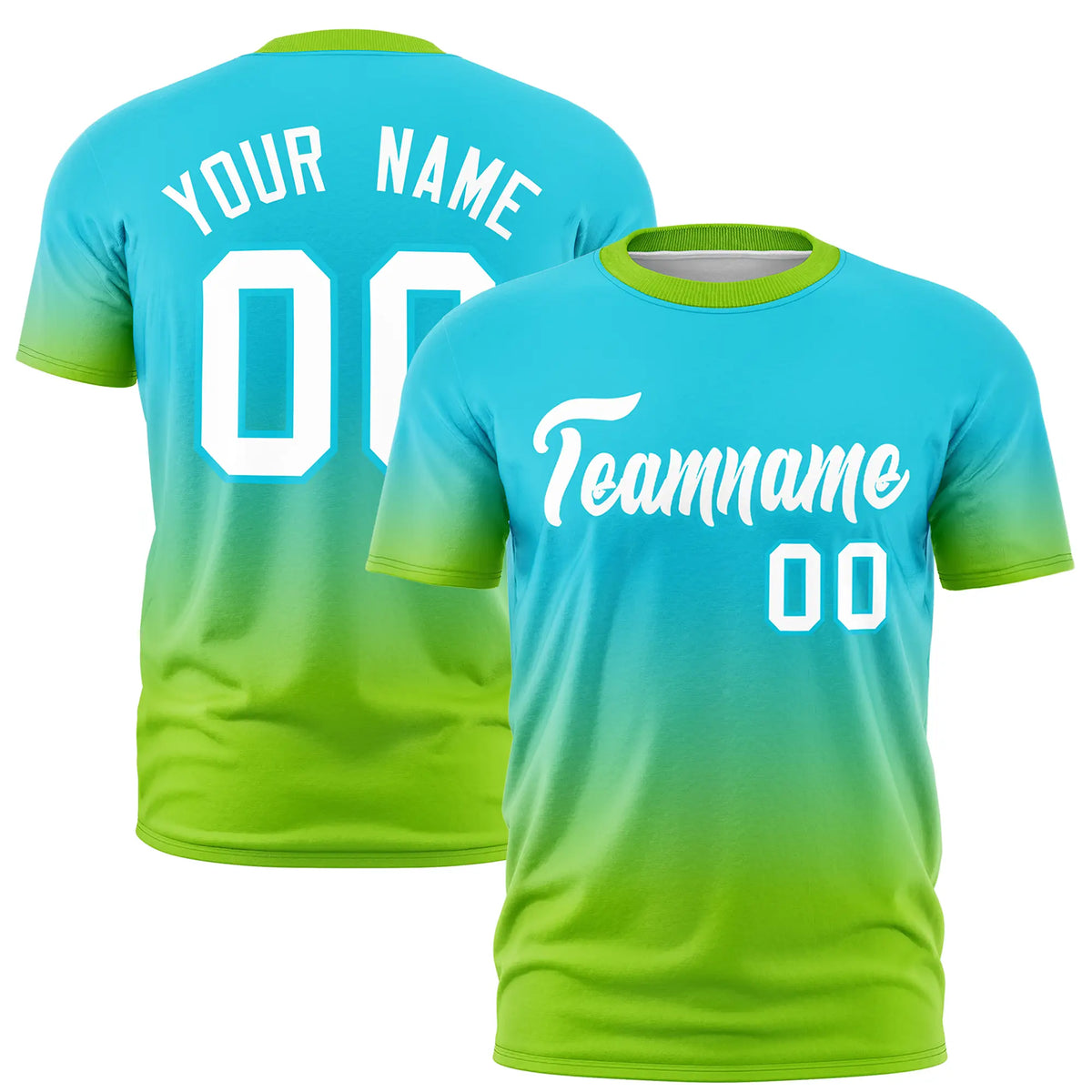 Custom Sky Blue-Neon Green Gradient Fashion Design Performance T-Shirt