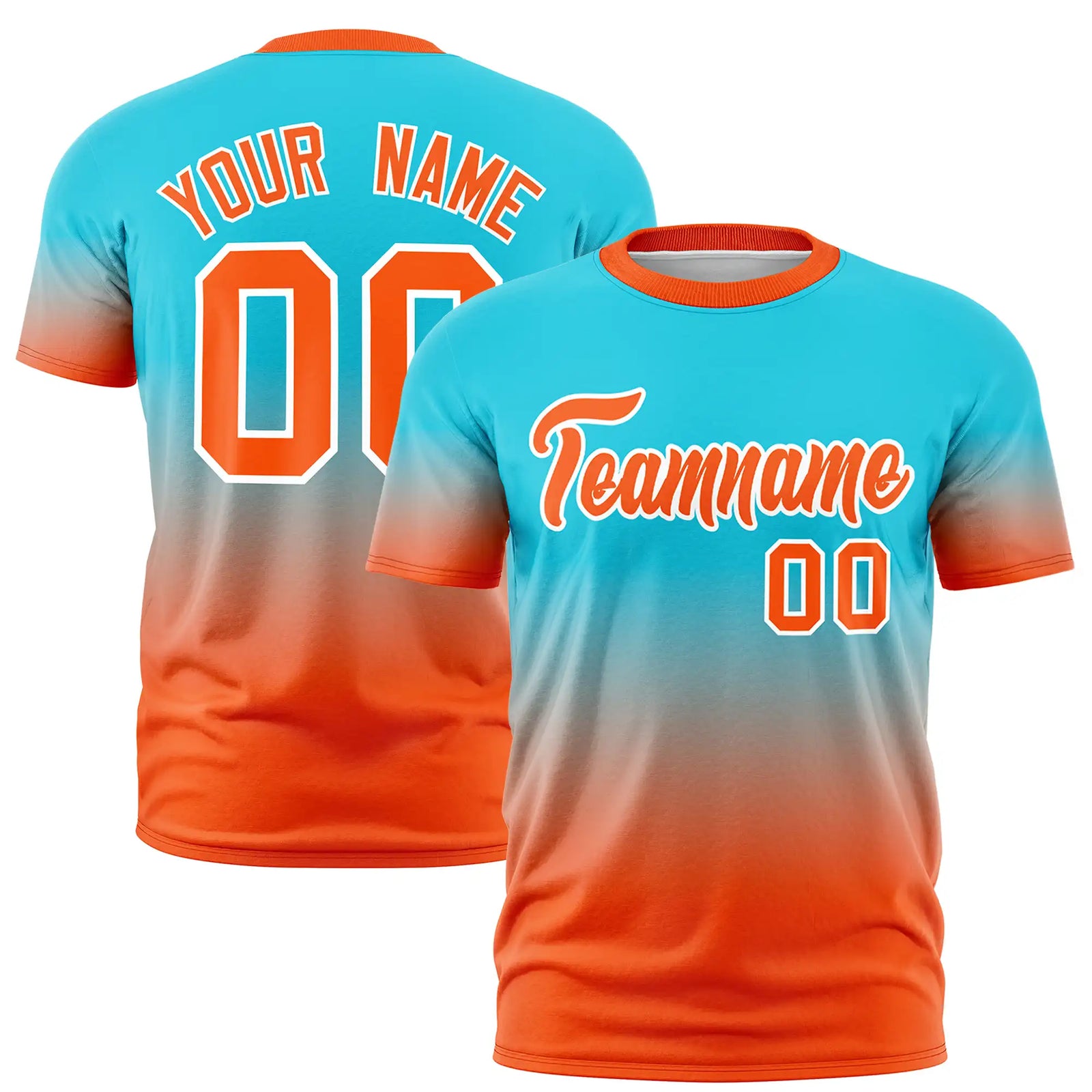 Custom Sky Blue-Orange Gradient Fashion Design Performance T-Shirt