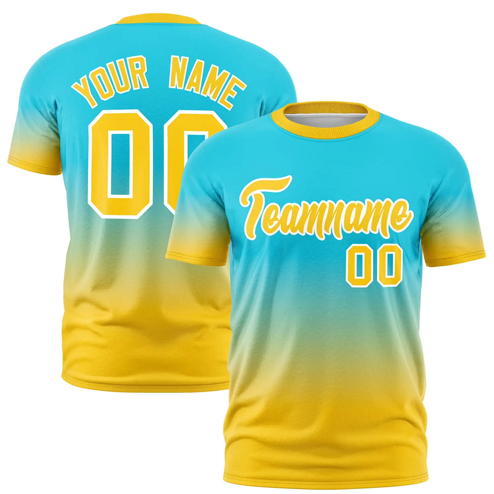 Custom Sky Blue-Gold01 Gradient Fashion Design Performance T-Shirt