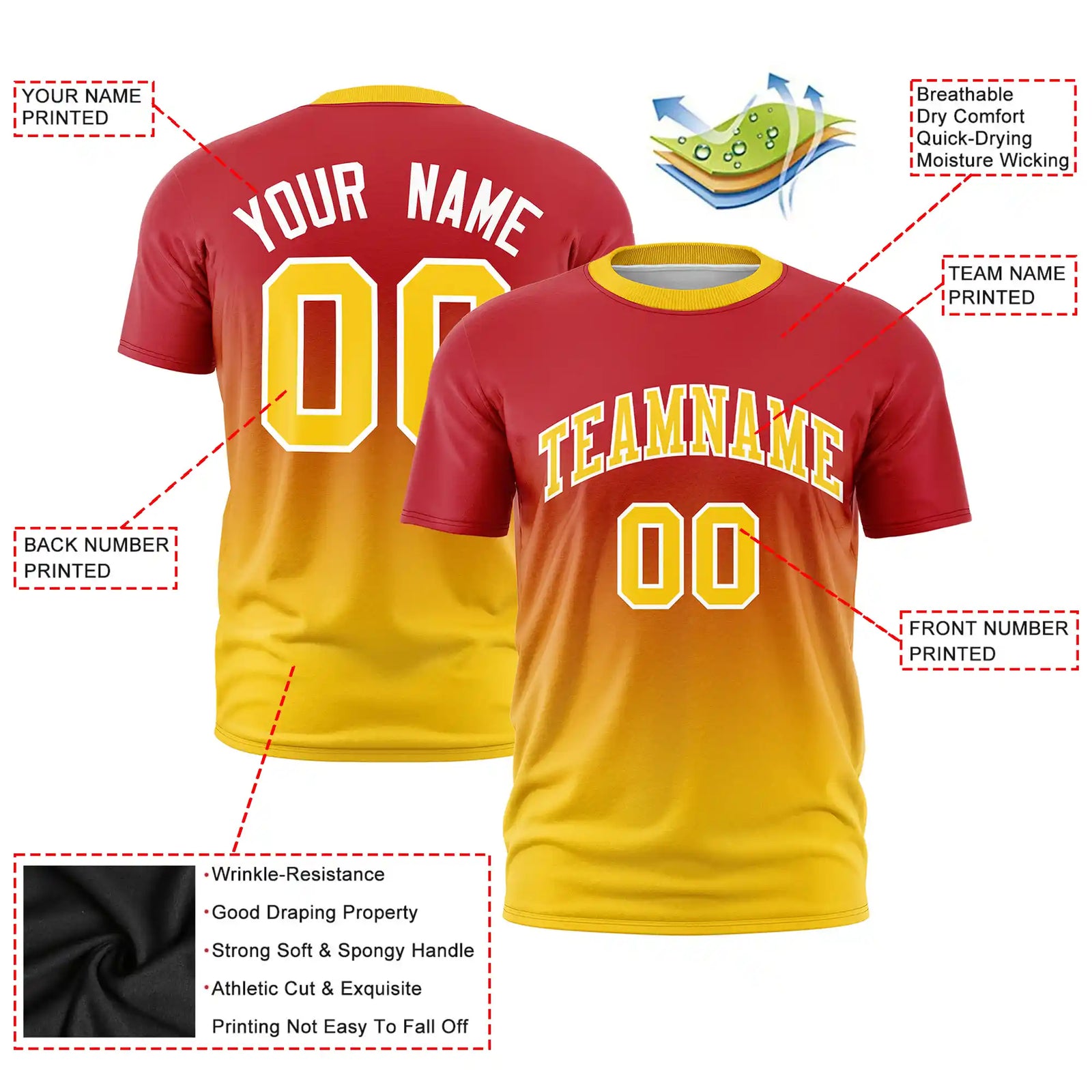 Custom Red-Gold01 Gradient Fashion Design Performance T-Shirt