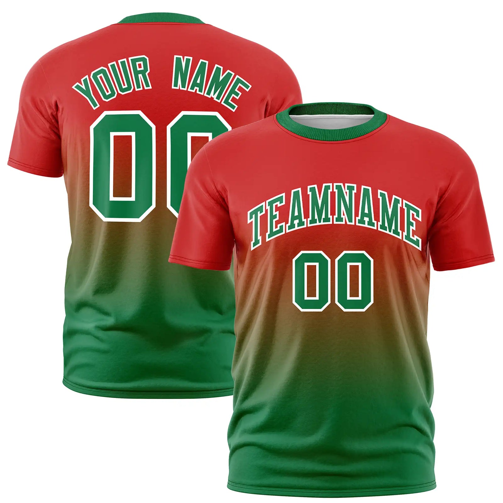 Custom Red-Kelly Green Gradient Fashion Design Performance T-Shirt
