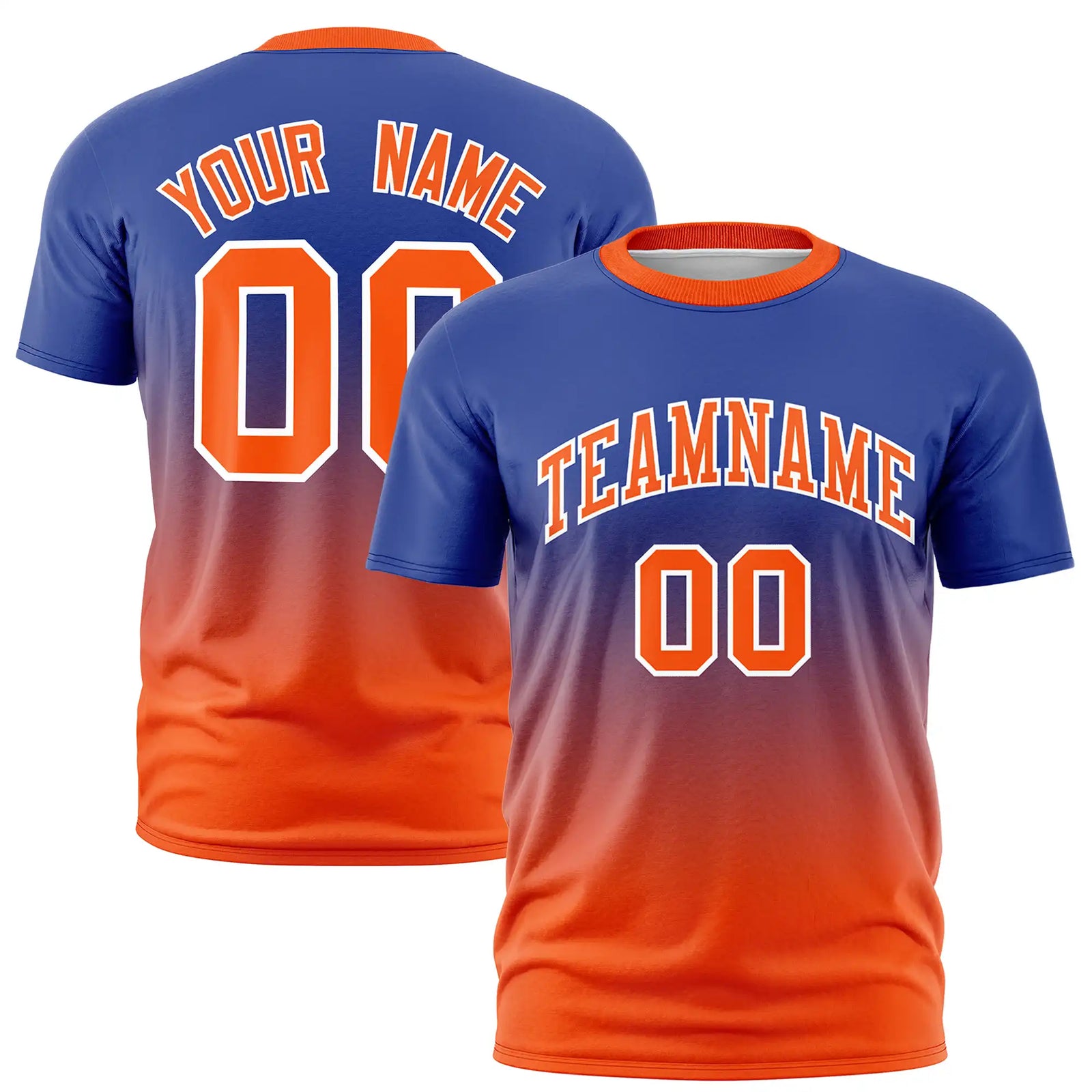 Custom Royal Blue-Orange Gradient Fashion Design Performance T-Shirt