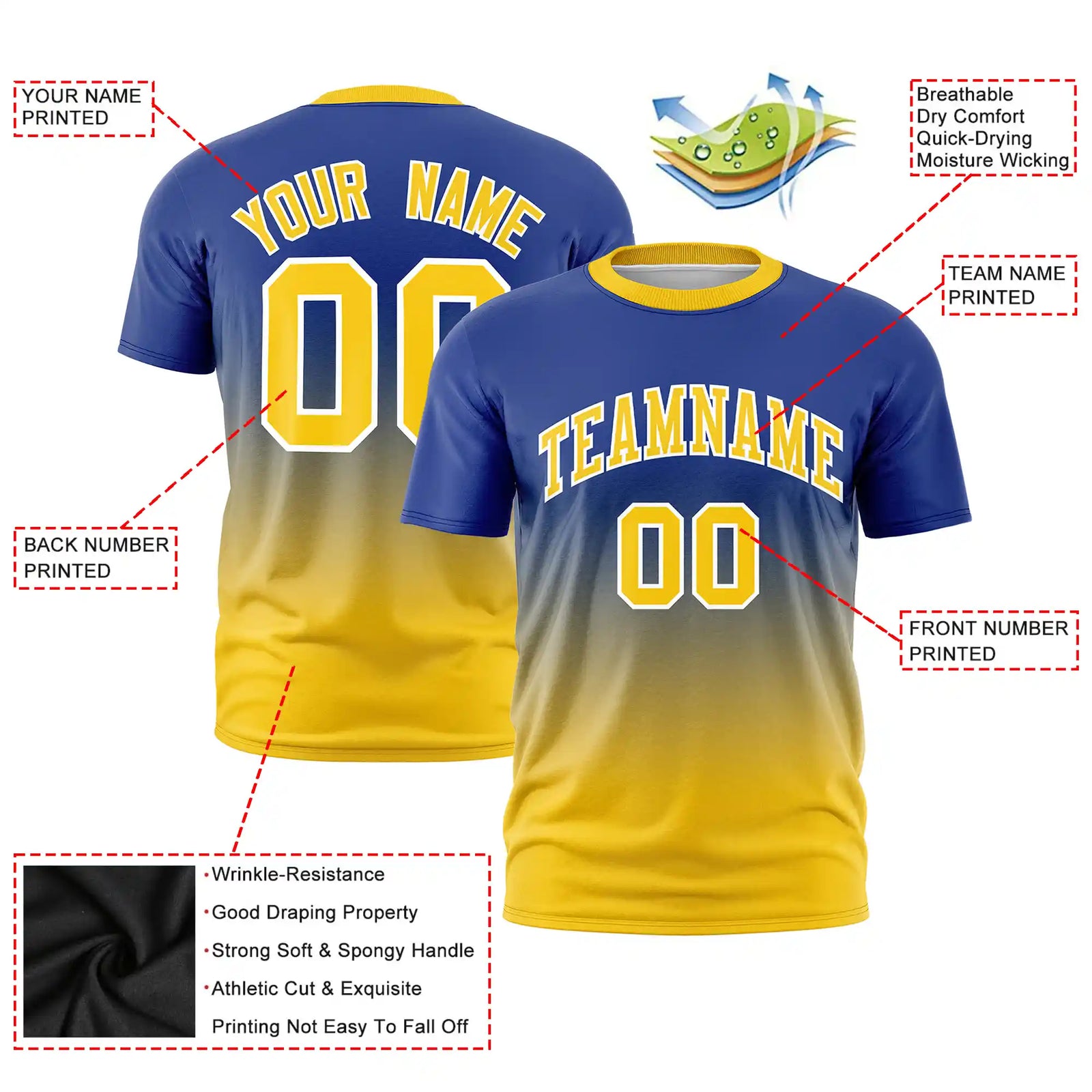 Custom Royal Blue-Gold01 Gradient Fashion Design Performance T-Shirt