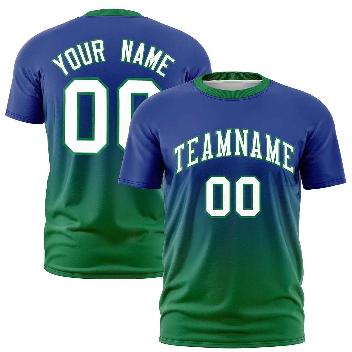 Custom Royal Blue-Kelly Green Gradient Fashion Design Performance T-Shirt