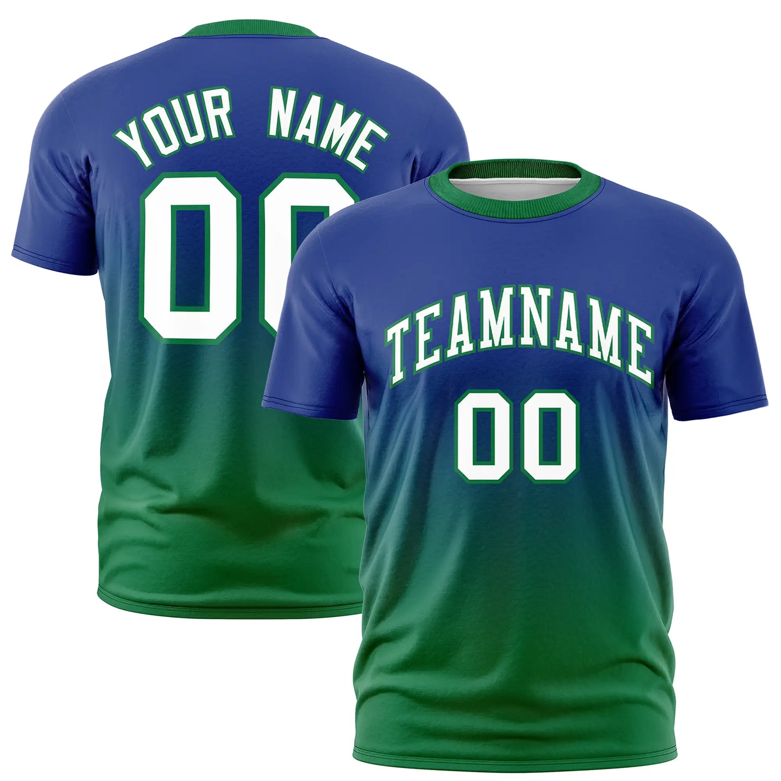 Custom Royal Blue-Kelly Green Gradient Fashion Design Performance T-Shirt