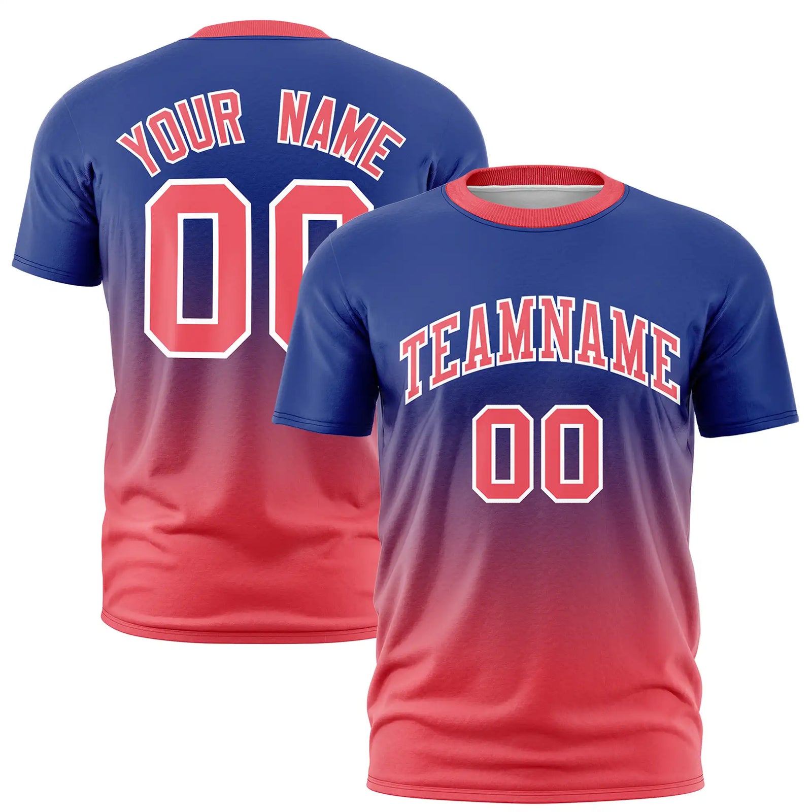 Custom Royal Blue-Light Red Gradient Fashion Design Performance T-Shirt