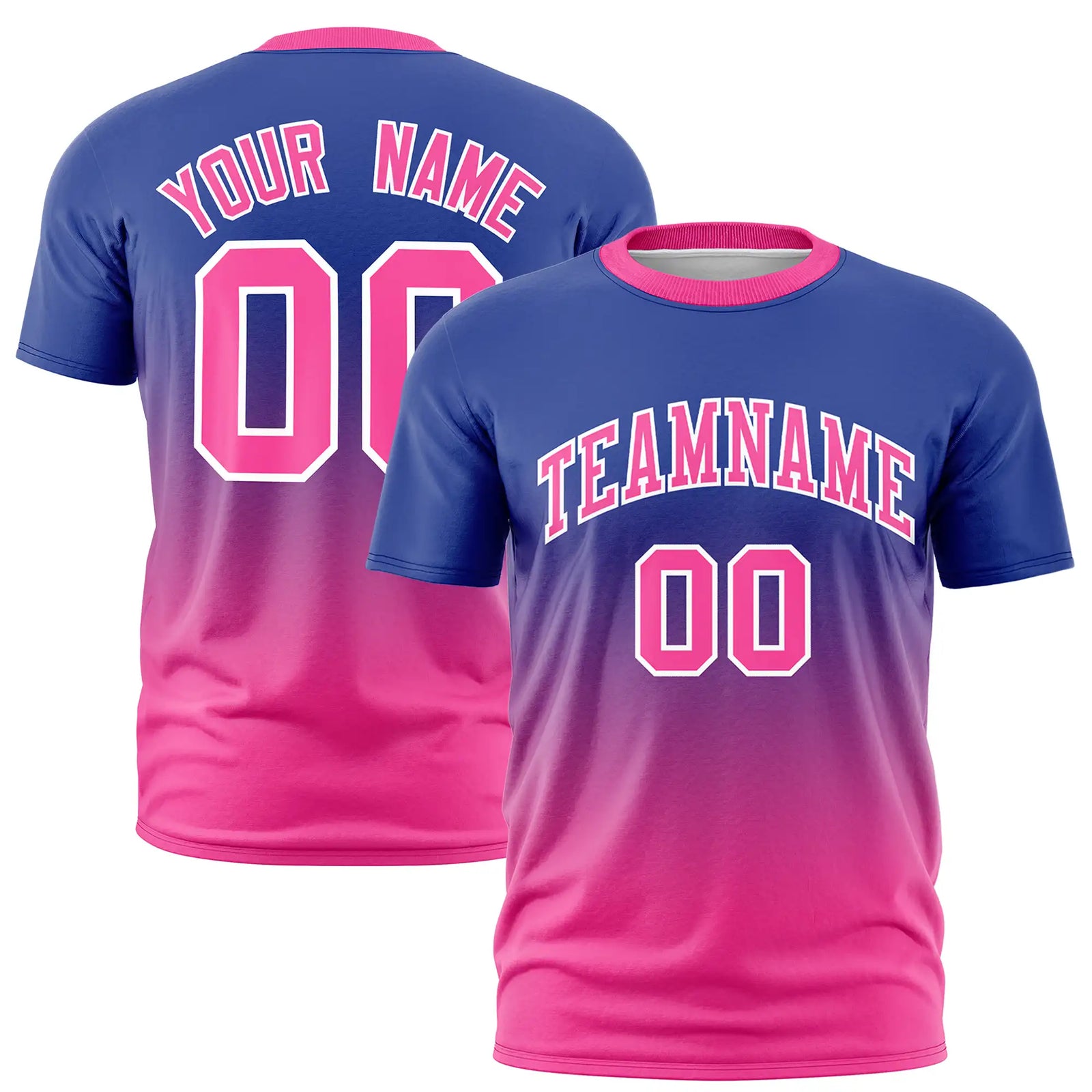 Custom Royal Blue-Pink Gradient Fashion Design Performance T-Shirt