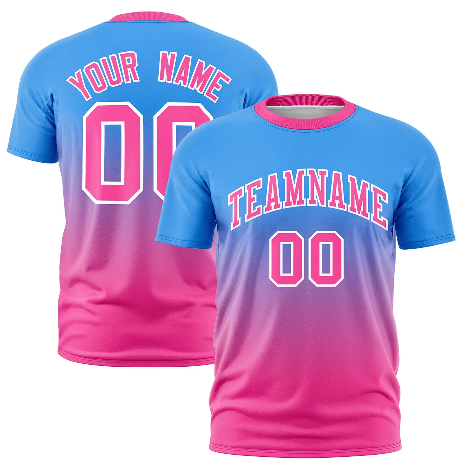 Custom Powder Blue-Pink Gradient Fashion Design Performance T-Shirt