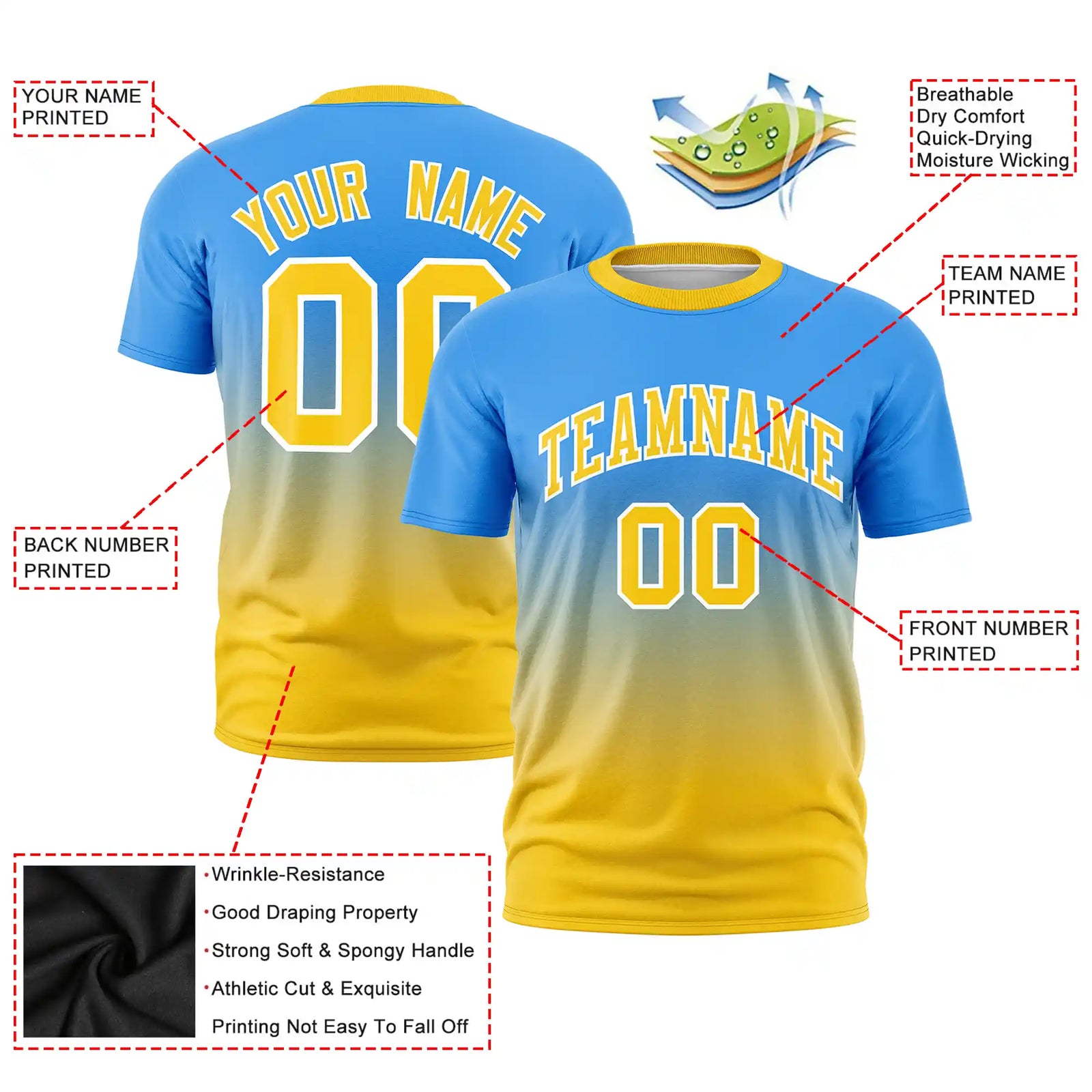 Custom Powder Blue-Gold01 Gradient Fashion Design Performance T-Shirt