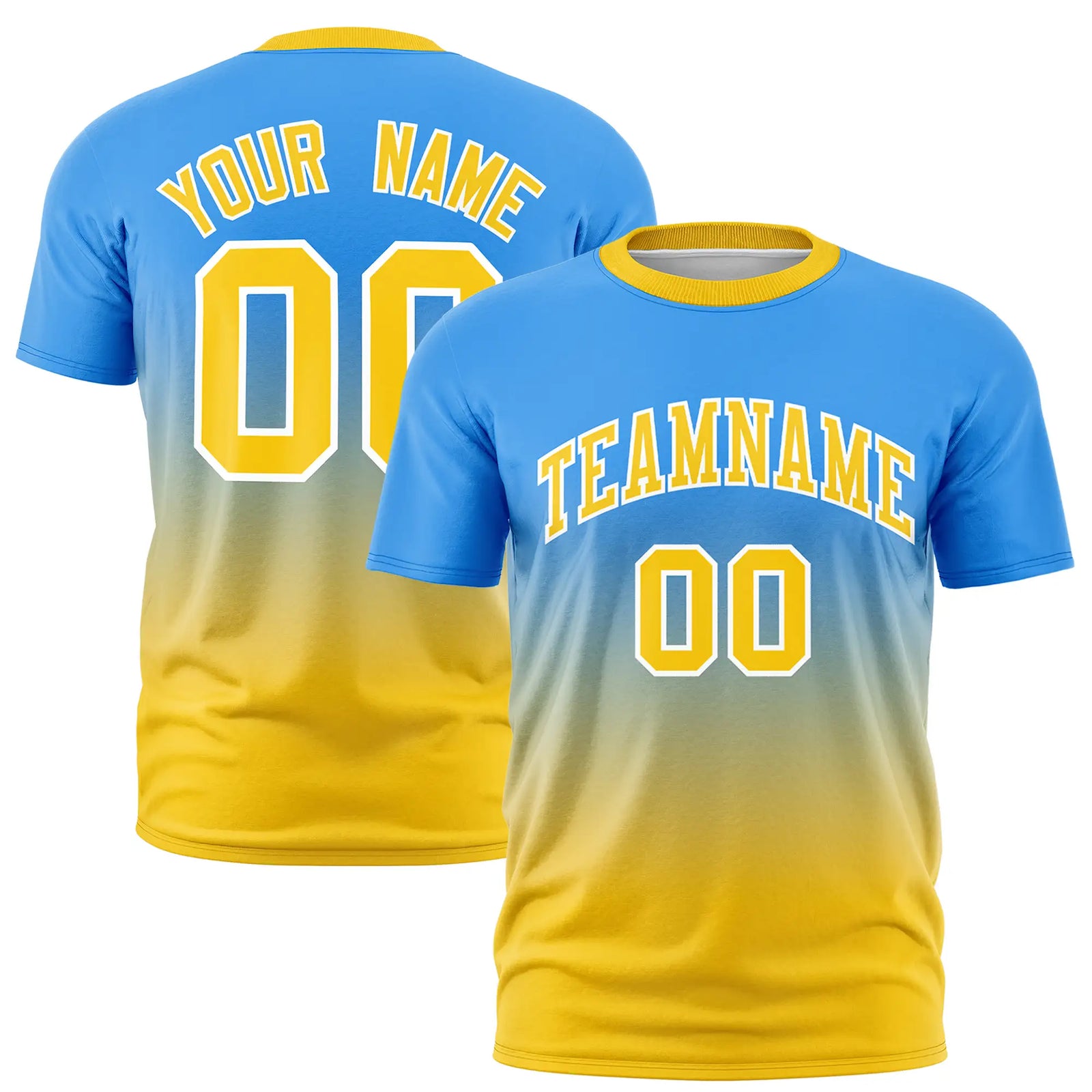 Custom Powder Blue-Gold01 Gradient Fashion Design Performance T-Shirt