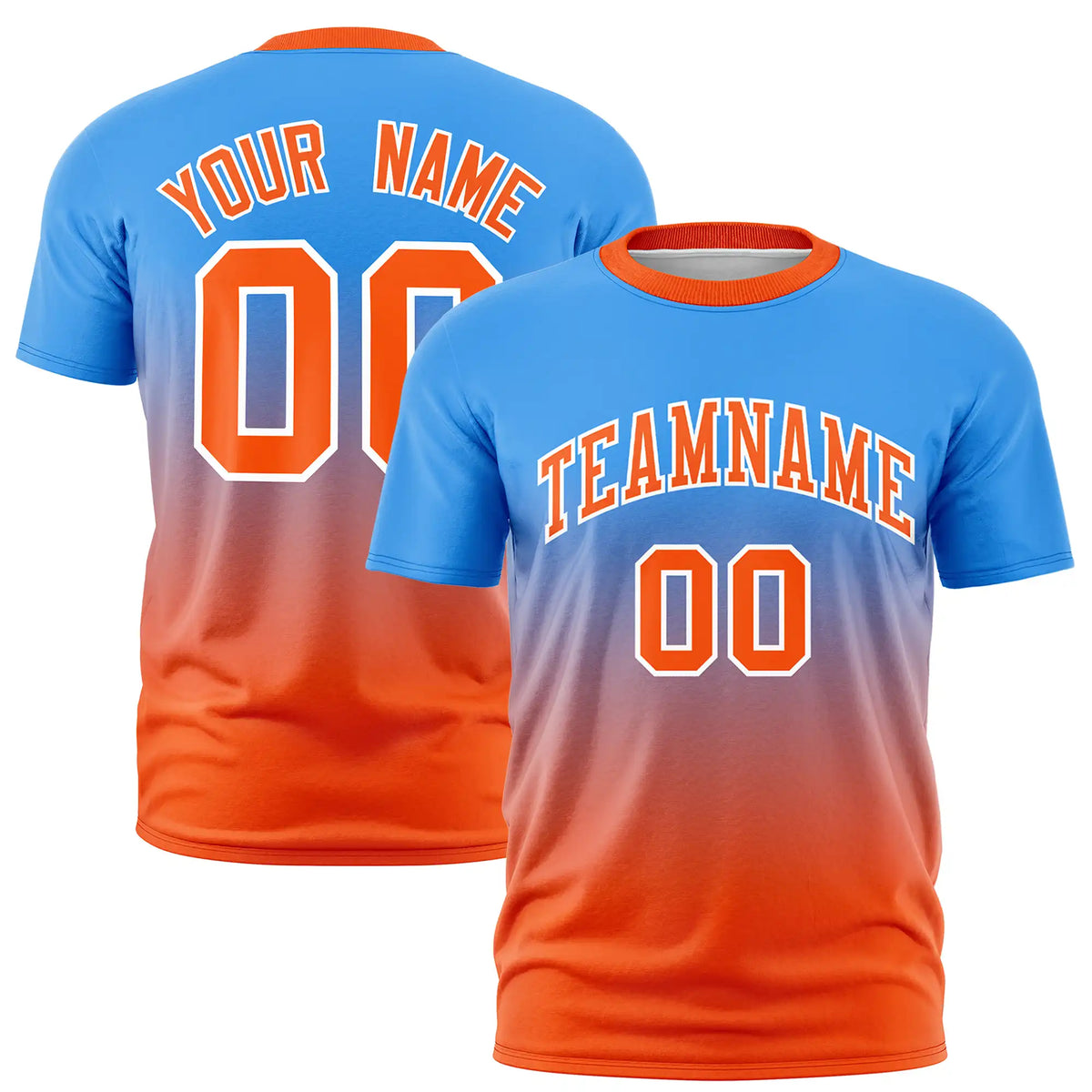 Custom Powder Blue-Orange Gradient Fashion Design Performance T-Shirt