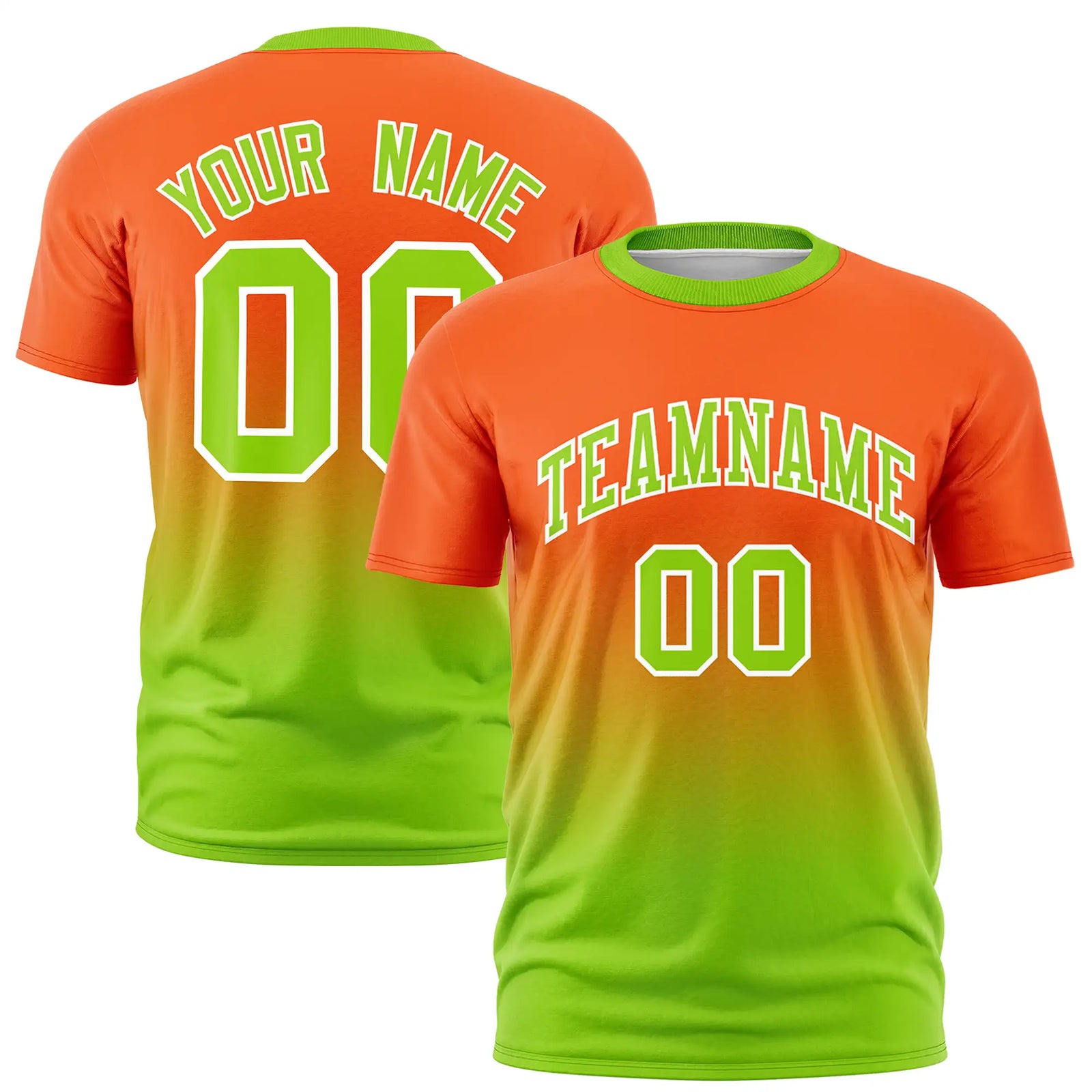 Custom Orange-Neon Green Gradient Fashion Design Performance T-Shirt