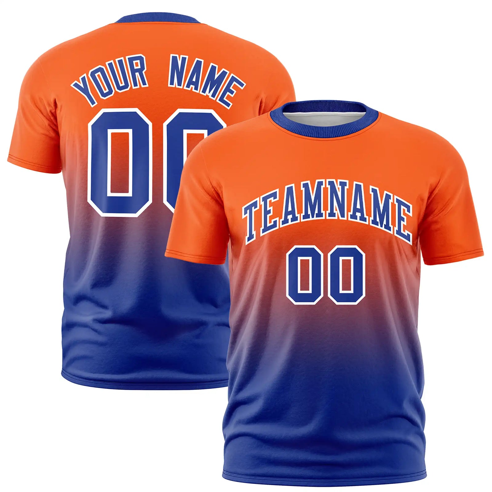 Custom Orange-Royal Blue Gradient Fashion Design Performance T-Shirt