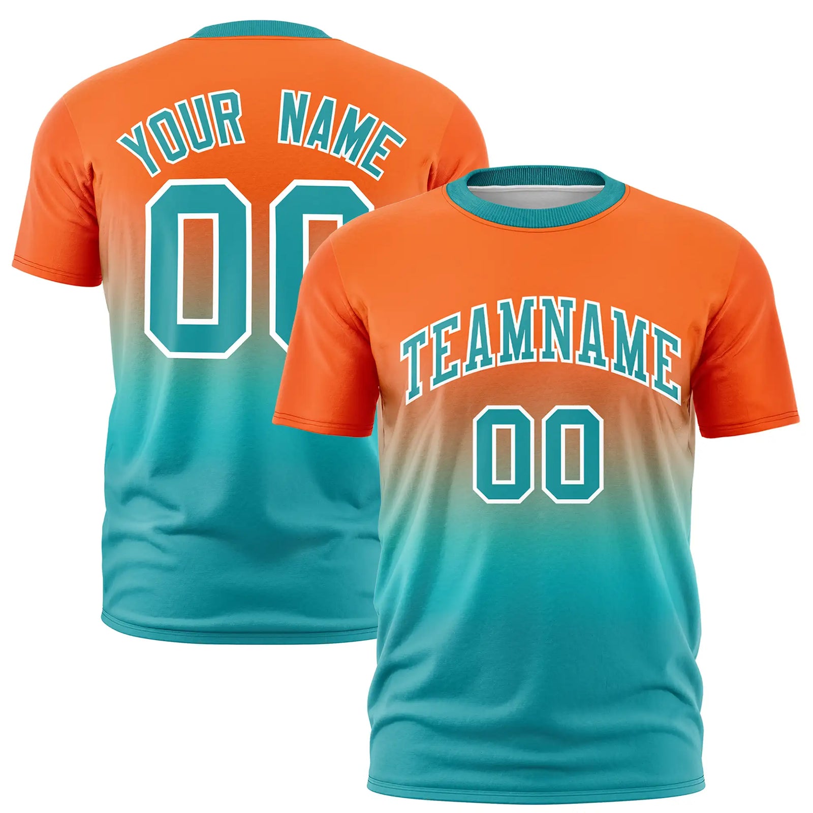 Custom Orange-Aqua Gradient Fashion Design Performance T-Shirt