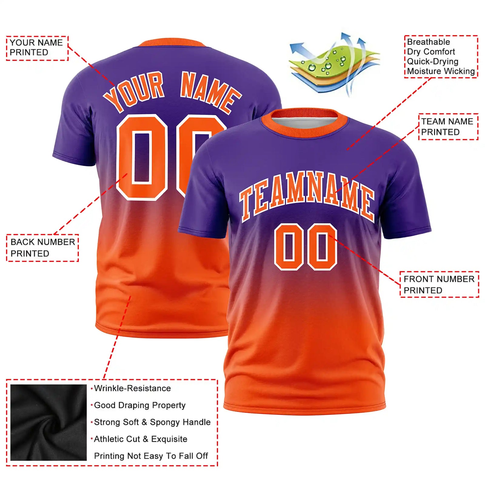 Custom Purple-Orange Gradient Fashion Design Performance T-Shirt