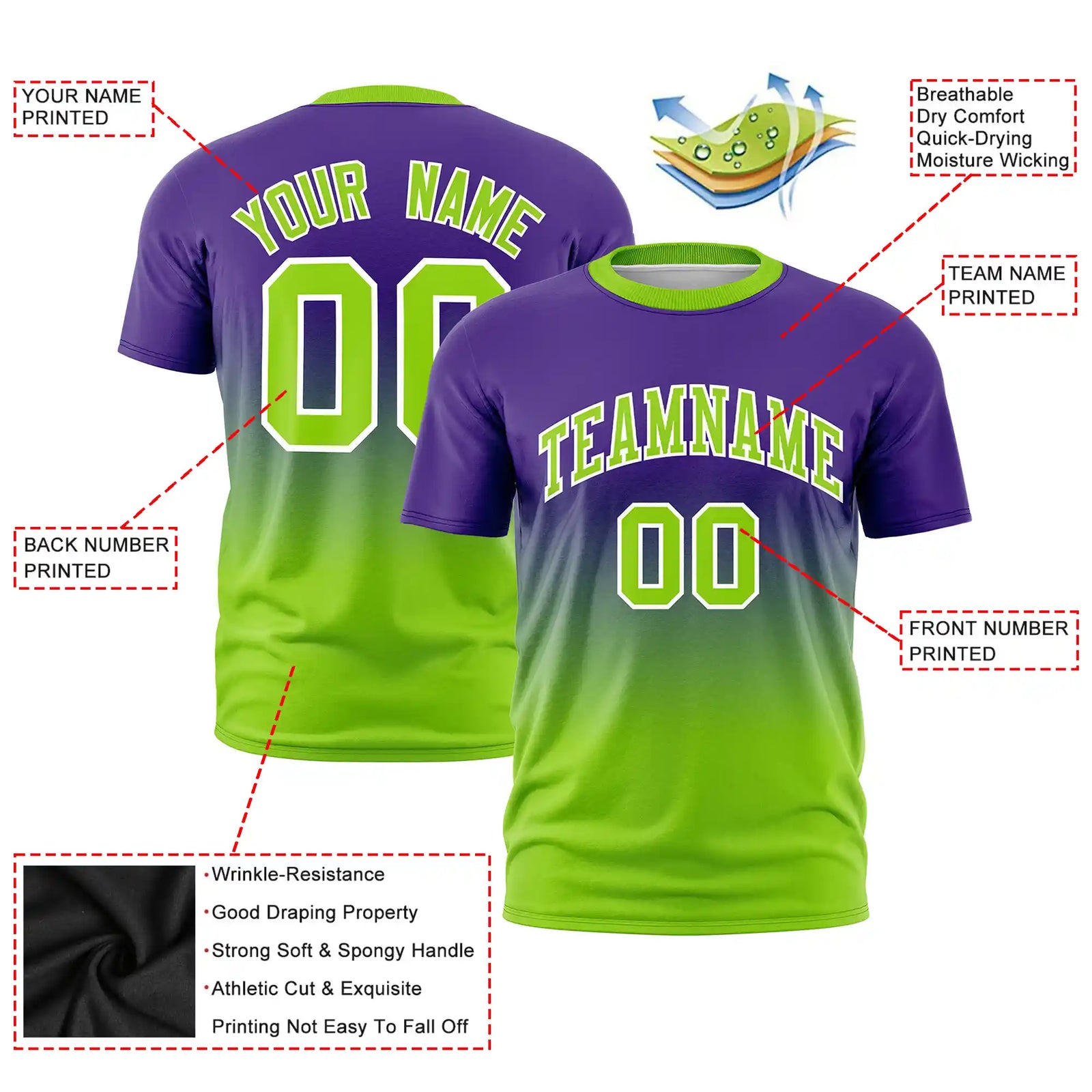 Custom Purple-Neon Green Gradient Fashion Design Performance T-Shirt