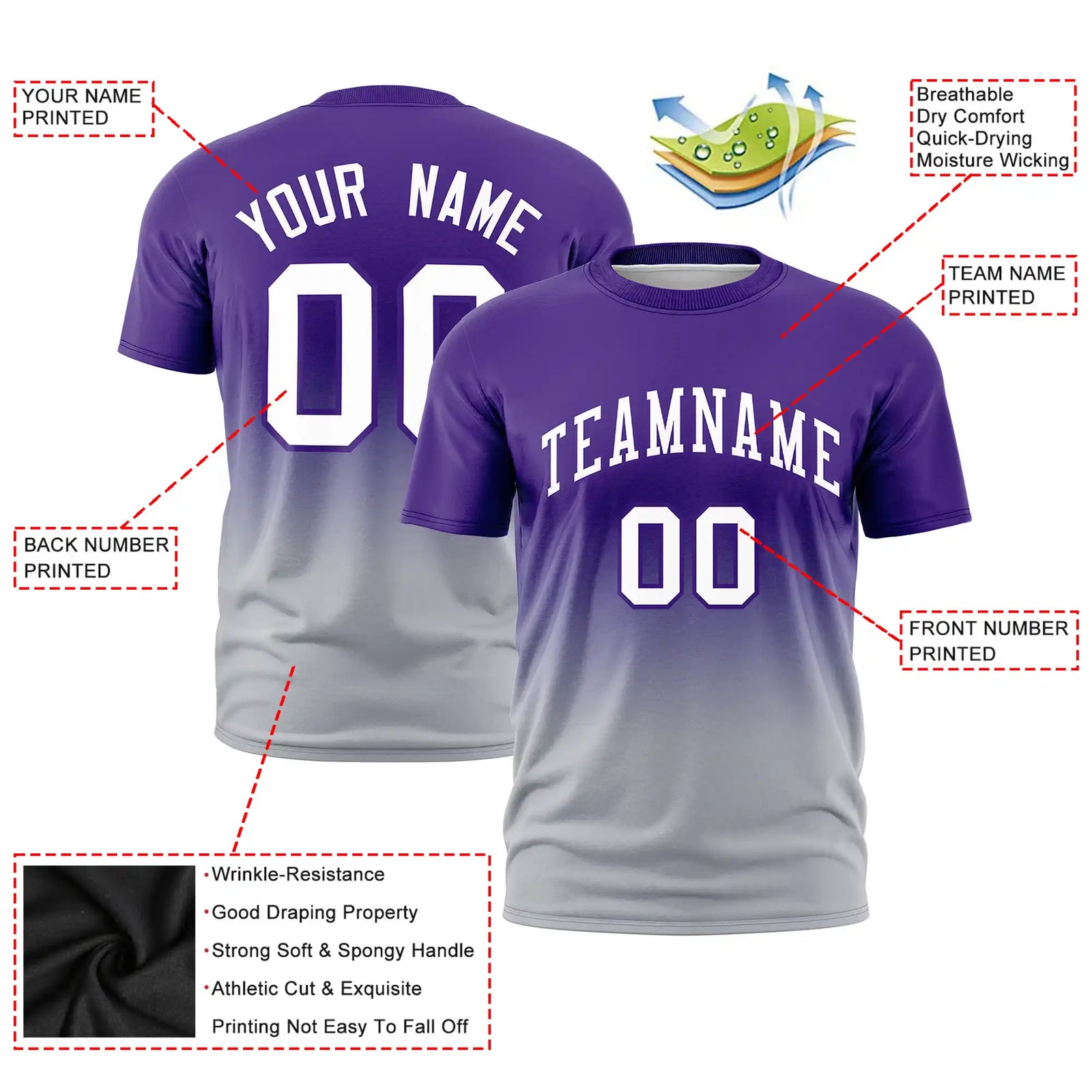 Custom Purple-Gray Gradient Fashion Design Performance T-Shirt