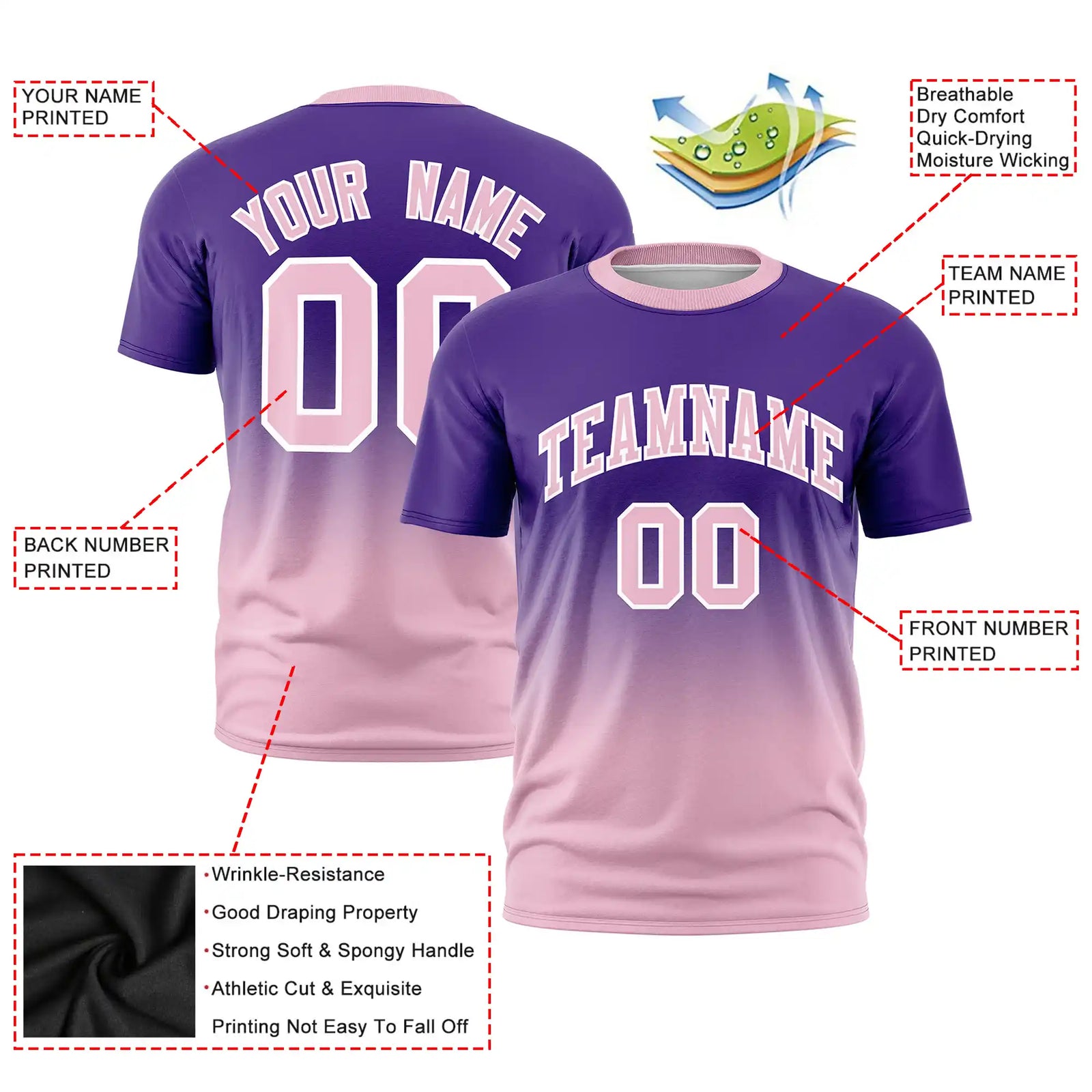 Custom Purple-Light Pink Gradient Fashion Design Performance T-Shirt