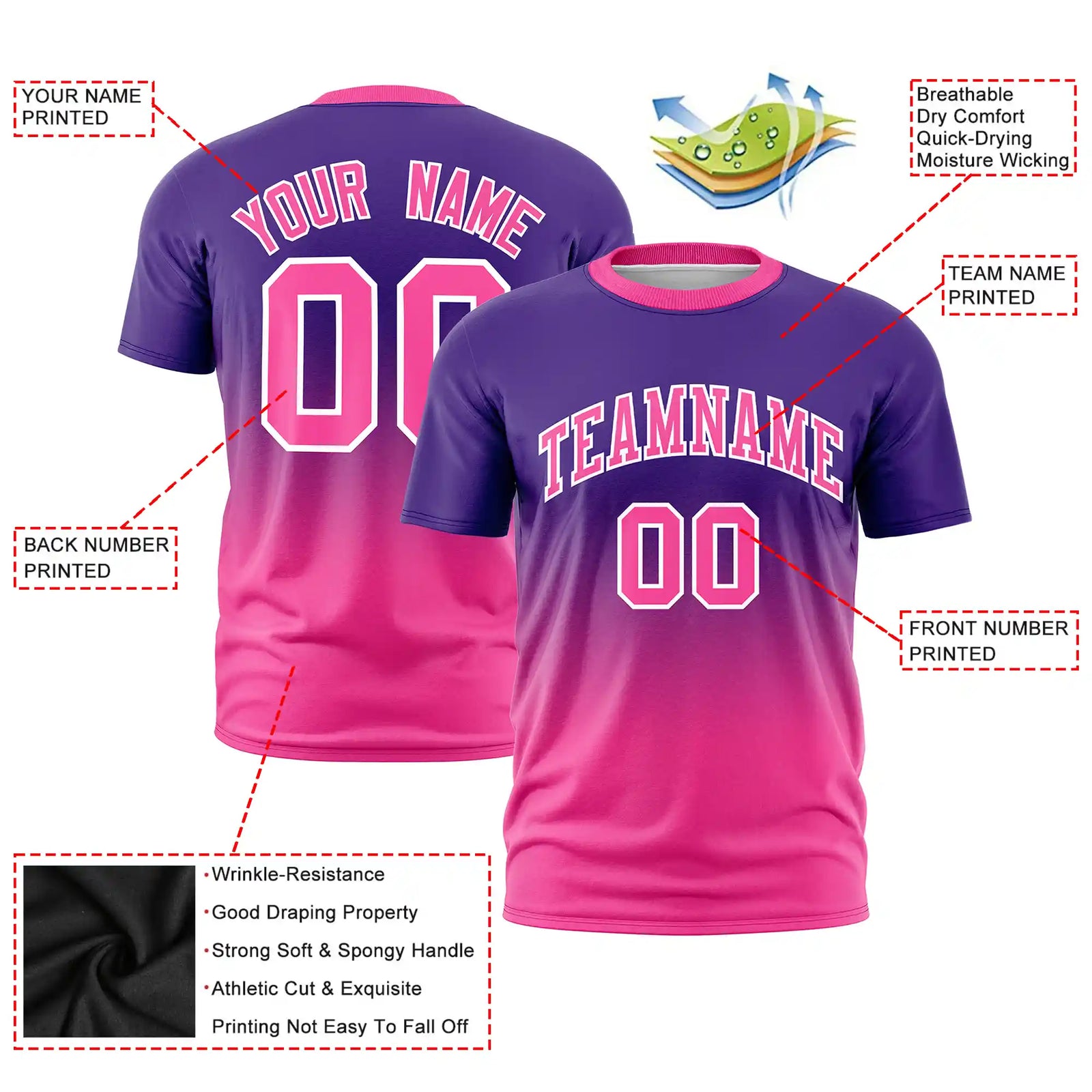 Custom Purple-Pink Gradient Fashion Design Performance T-Shirt