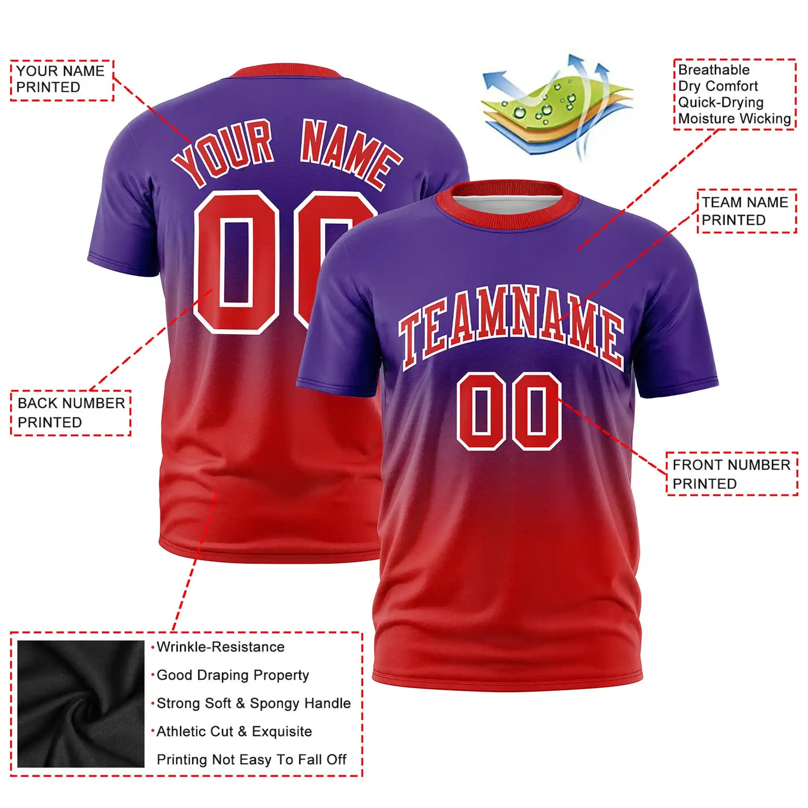 Custom Purple-Red Gradient Fashion Design Performance T-Shirt