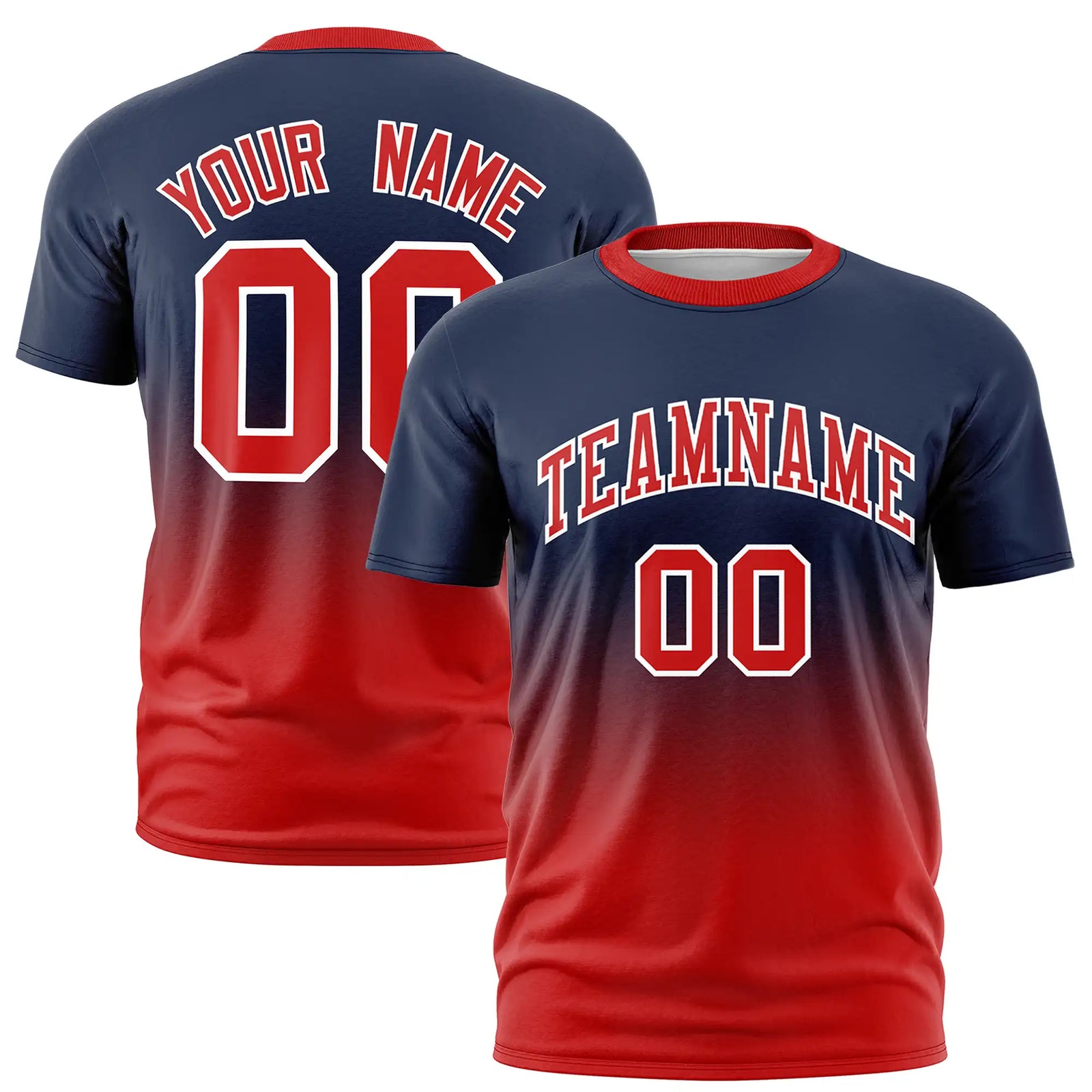 Custom Navy-Red Gradient Fashion Design Performance T-Shirt