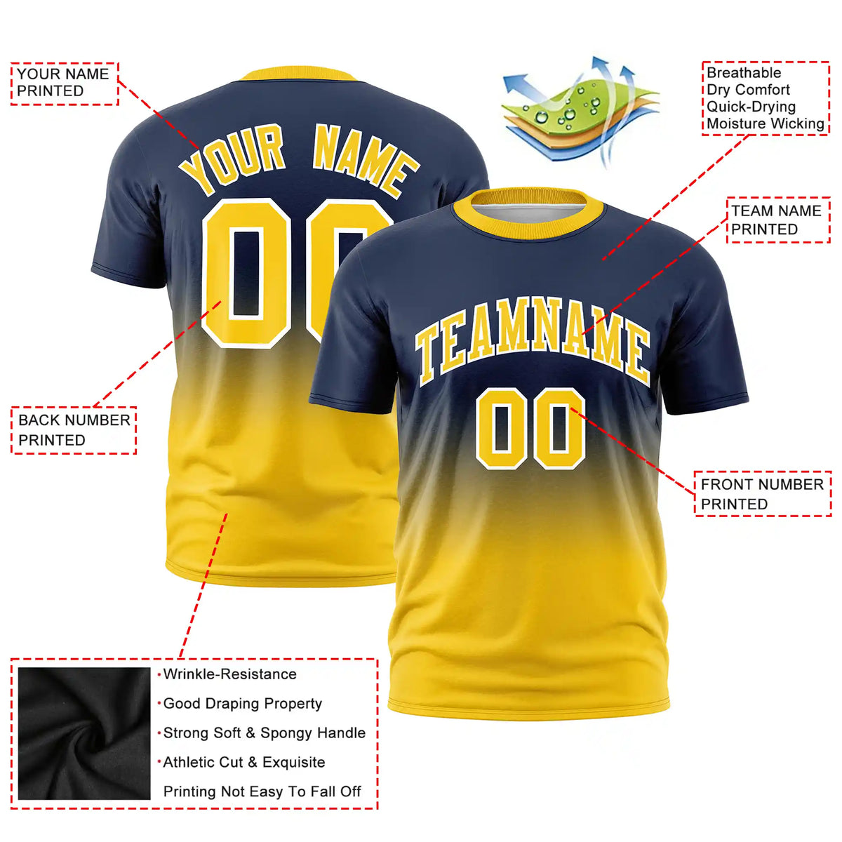 Custom Navy-Gold01 Gradient Fashion Design Performance T-Shirt