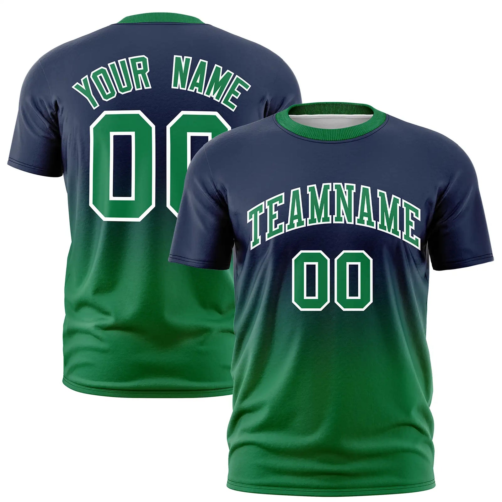 Custom Navy-Kelly Green Gradient Fashion Design Performance T-Shirt