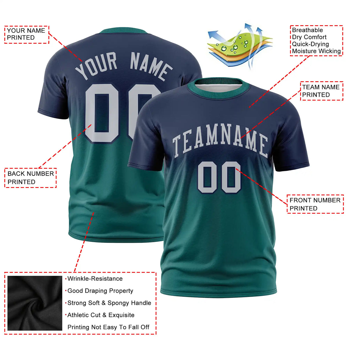Custom Navy-Aqua Gradient Fashion Design Performance T-Shirt