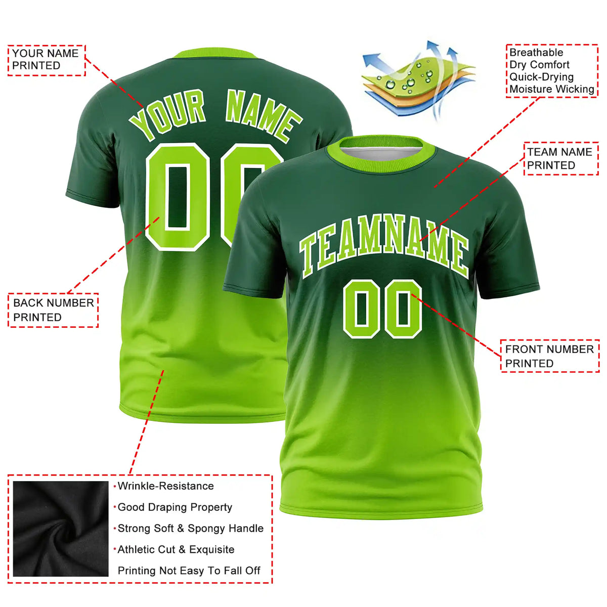 Custom Green-Neon Green Gradient Fashion Design Performance T-Shirt