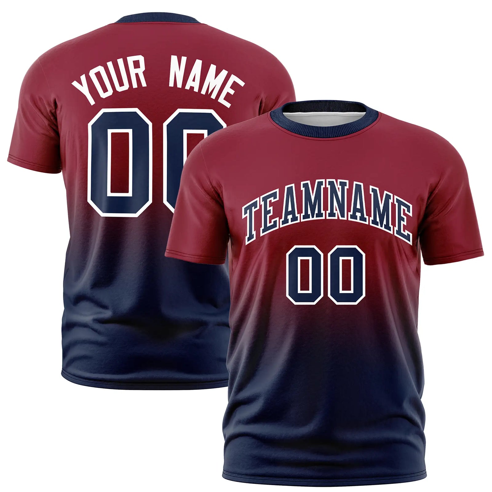 Custom Crimson-Navy Gradient Fashion Design Performance T-Shirt