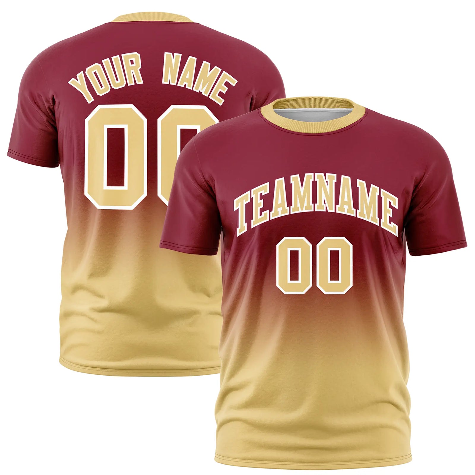 Custom Crimson-Khaki Gradient Fashion Design Performance T-Shirt