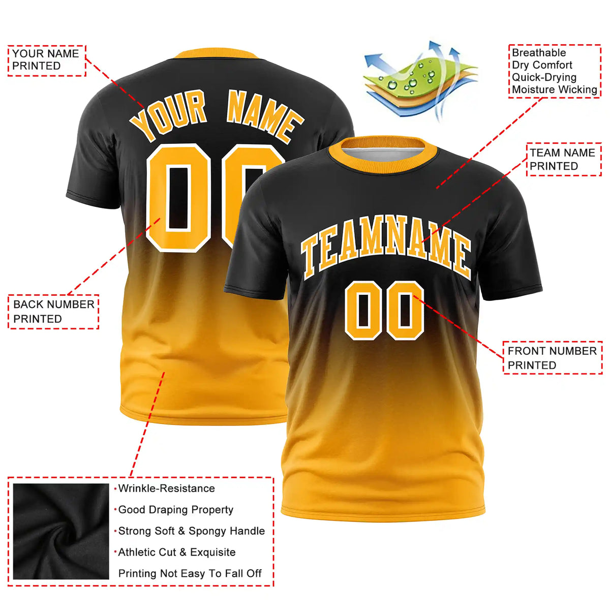 Custom Black-Yellow Gradient Fashion Design Performance T-Shirt