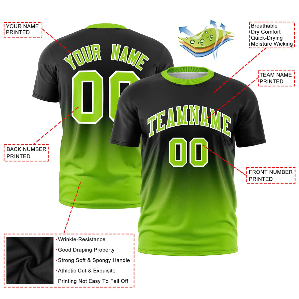 Custom Black-Neon Green Gradient Fashion Design Performance T-Shirt