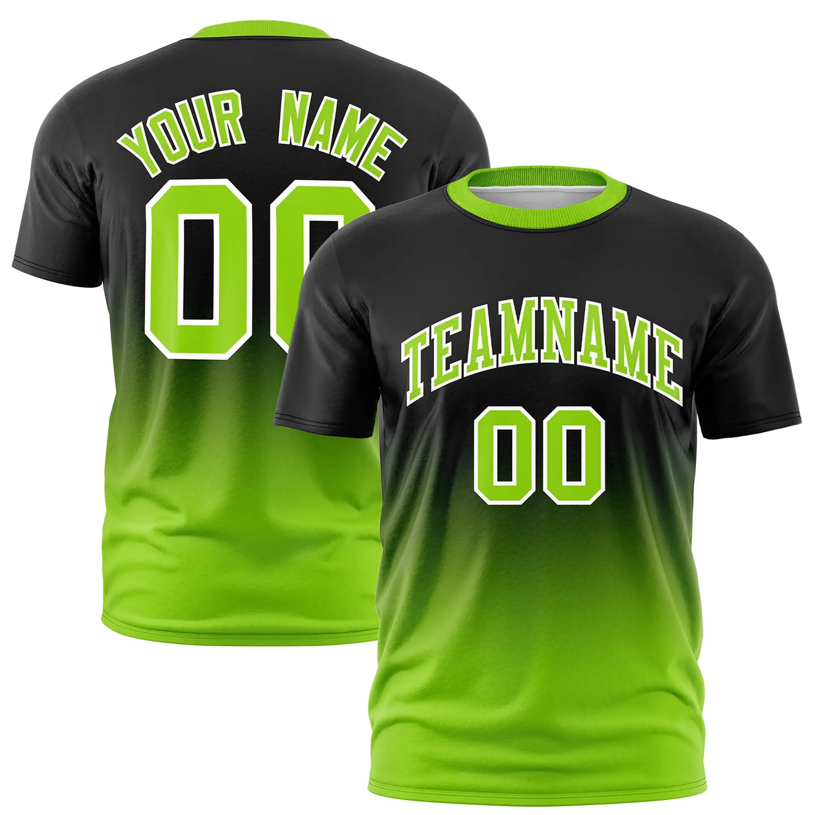 Custom Black-Neon Green Gradient Fashion Design Performance T-Shirt