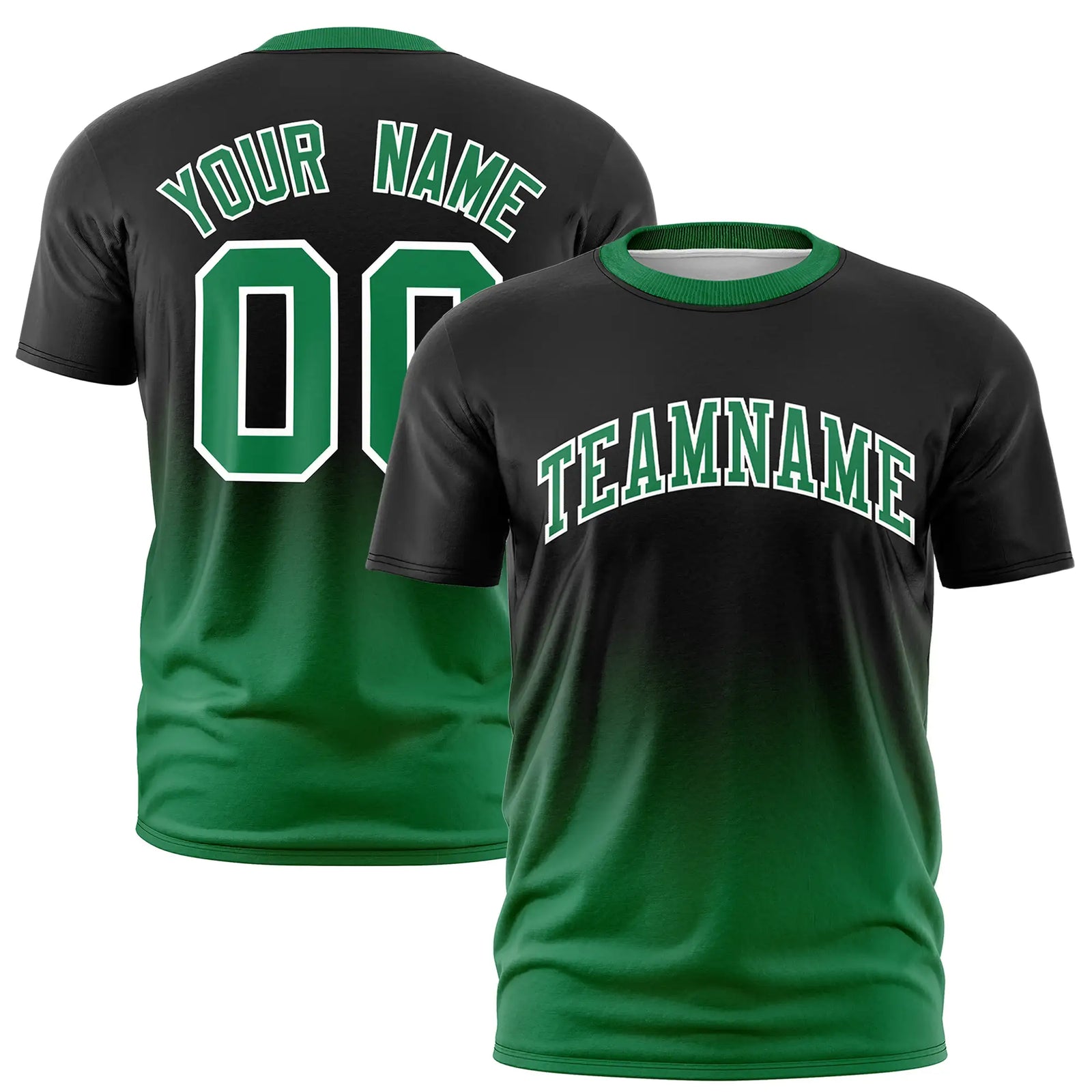 Custom Black-Kelly Green Gradient Fashion Design Performance T-Shirt