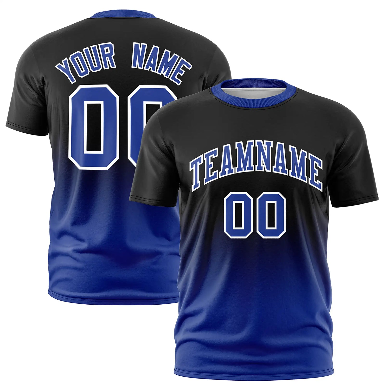 Custom Black-Royal Blue Gradient Fashion Design Performance T-Shirt
