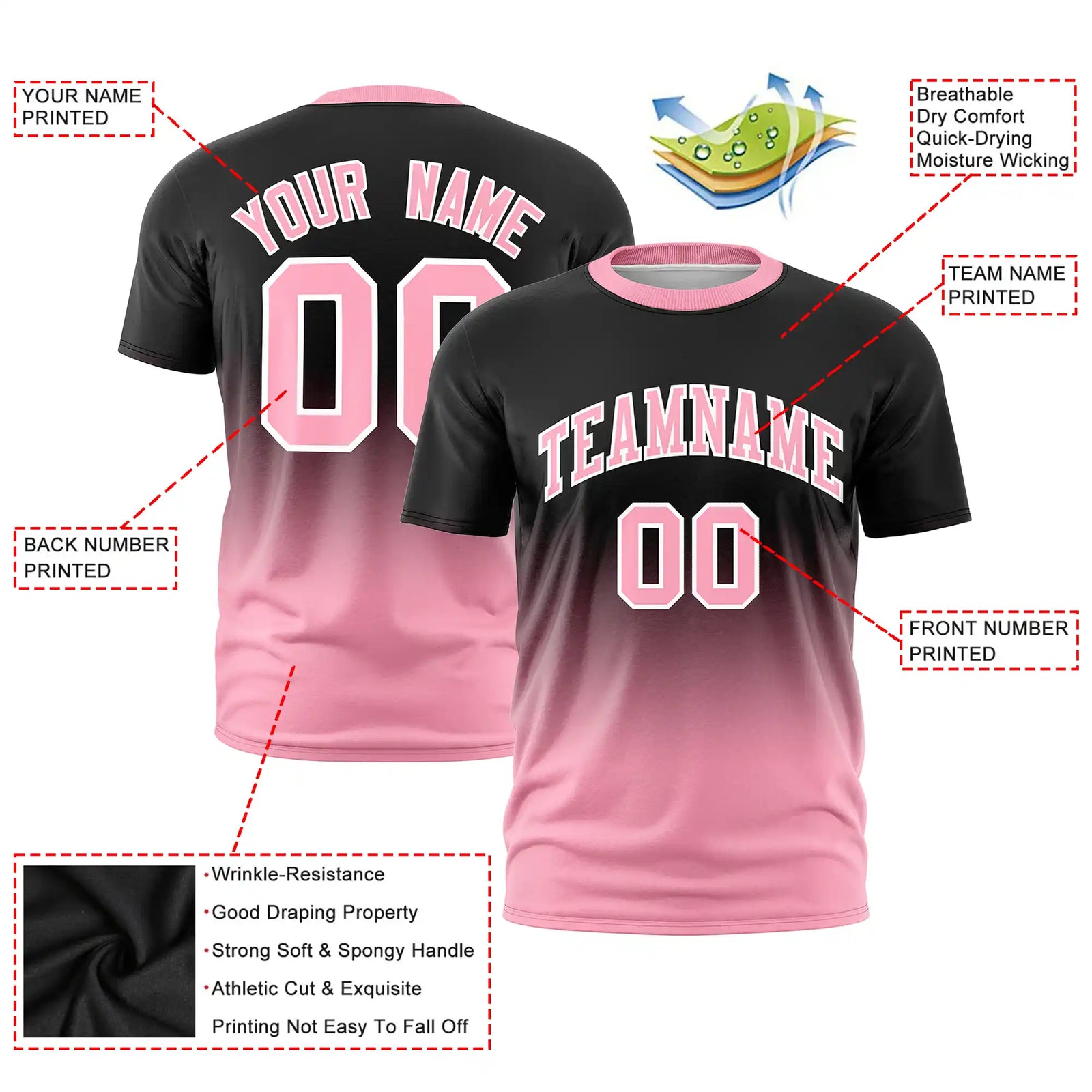 Custom Black-Light Pink Gradient Fashion Design Performance T-Shirt