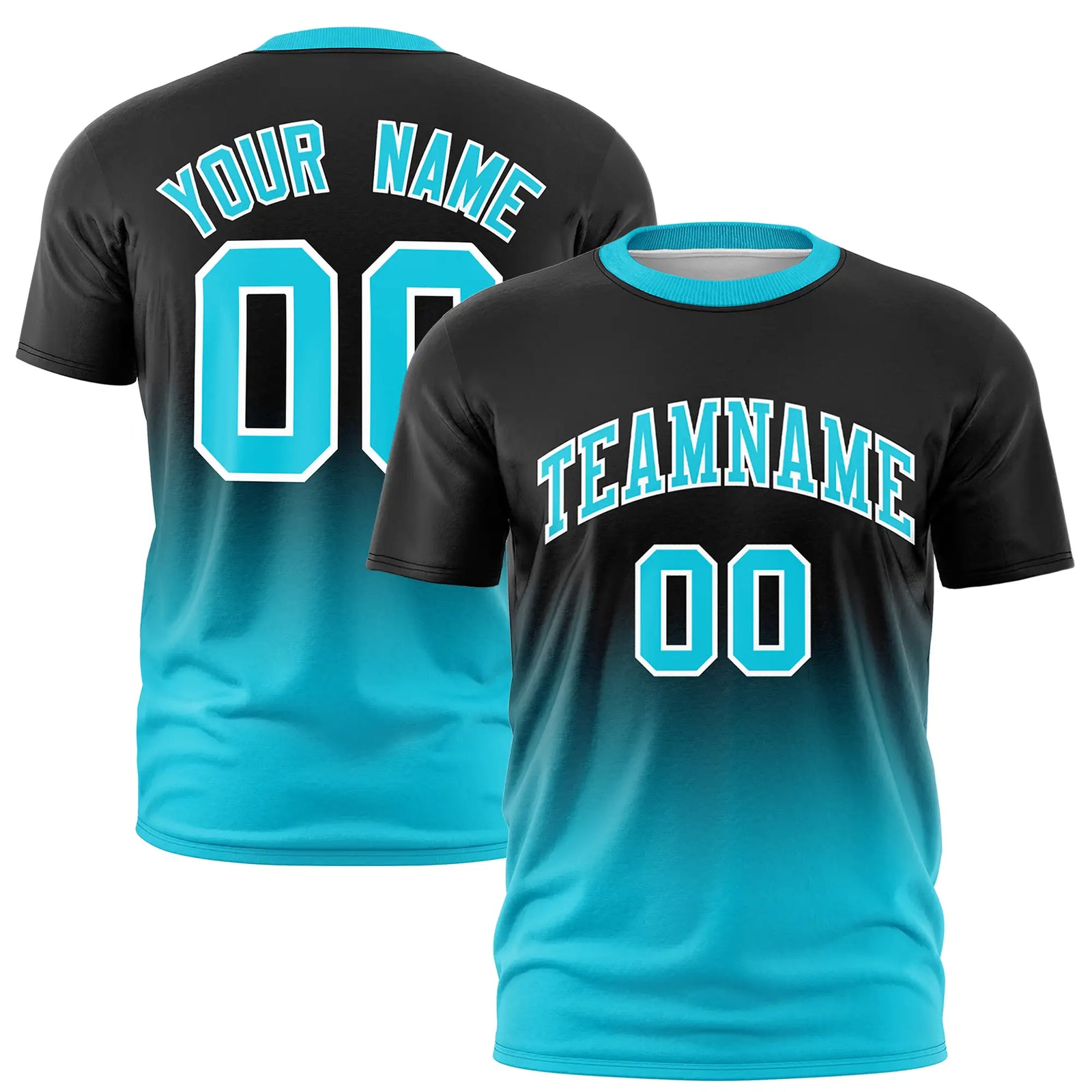 Custom Black-Sky Blue Gradient Fashion Design Performance T-Shirt