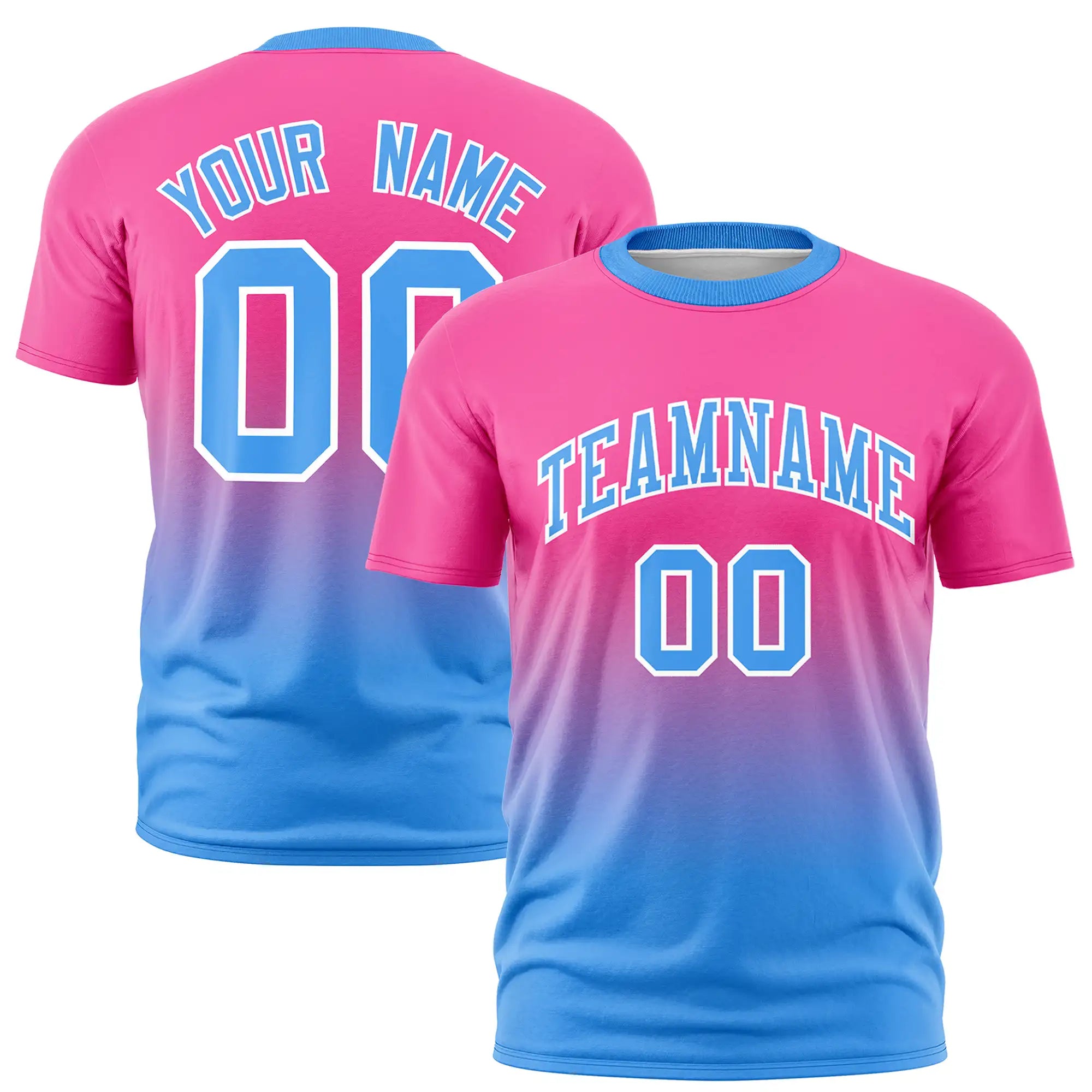 Custom Pink-Powder Blue Gradient Fashion Design Performance T-Shirt