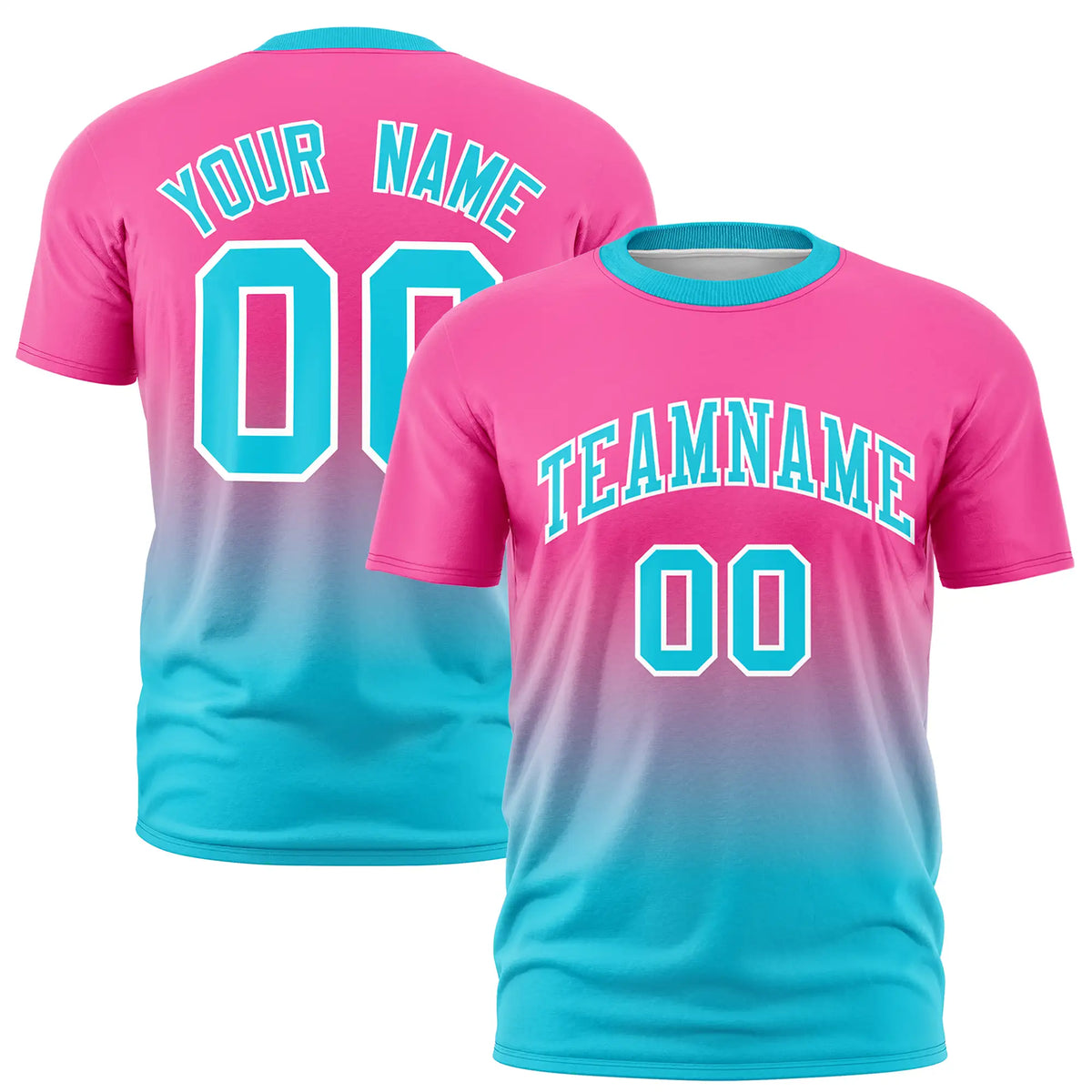 Custom Pink-Sky Blue Gradient Fashion Design Performance T-Shirt