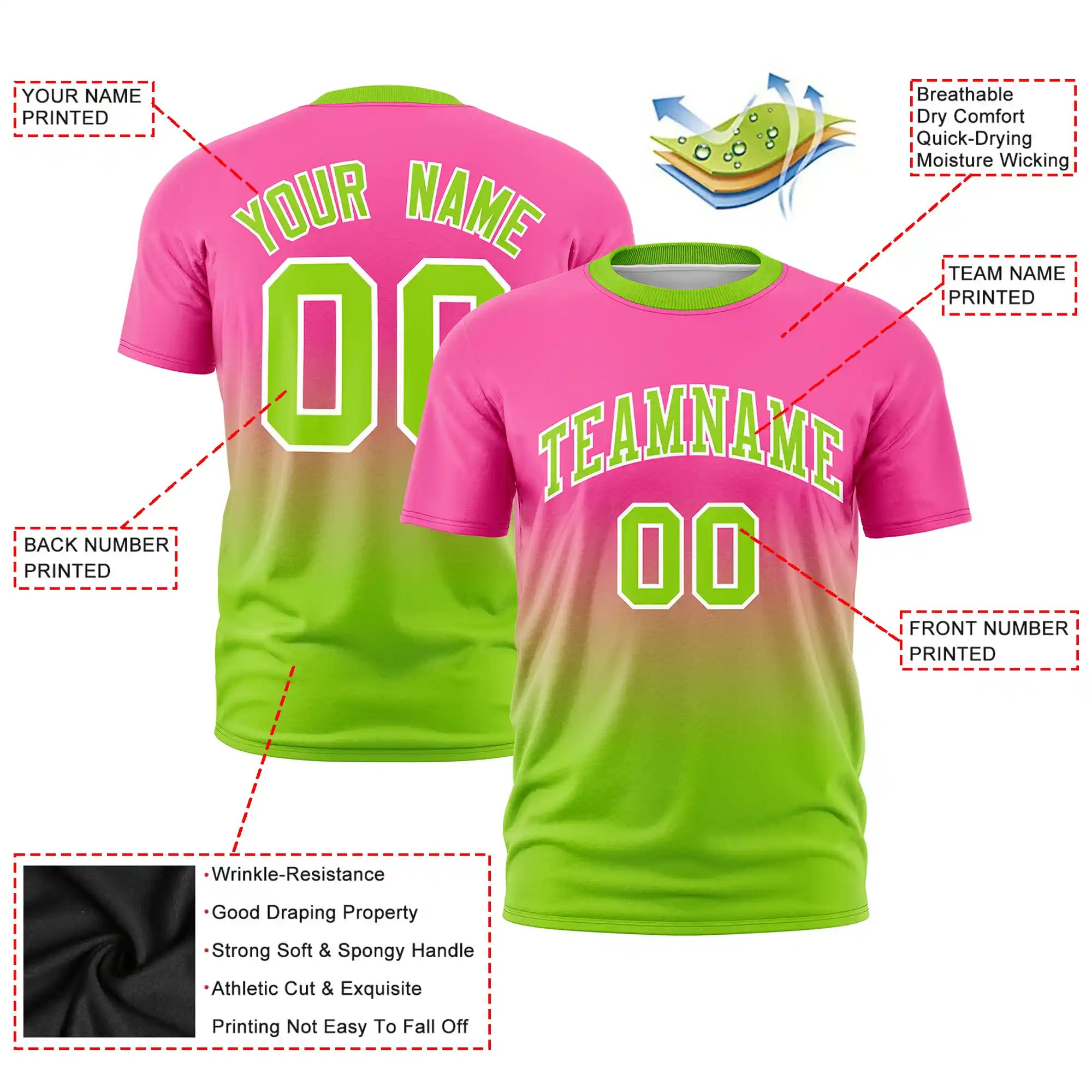 Custom Pink-Neon Green Gradient Fashion Design Performance T-Shirt