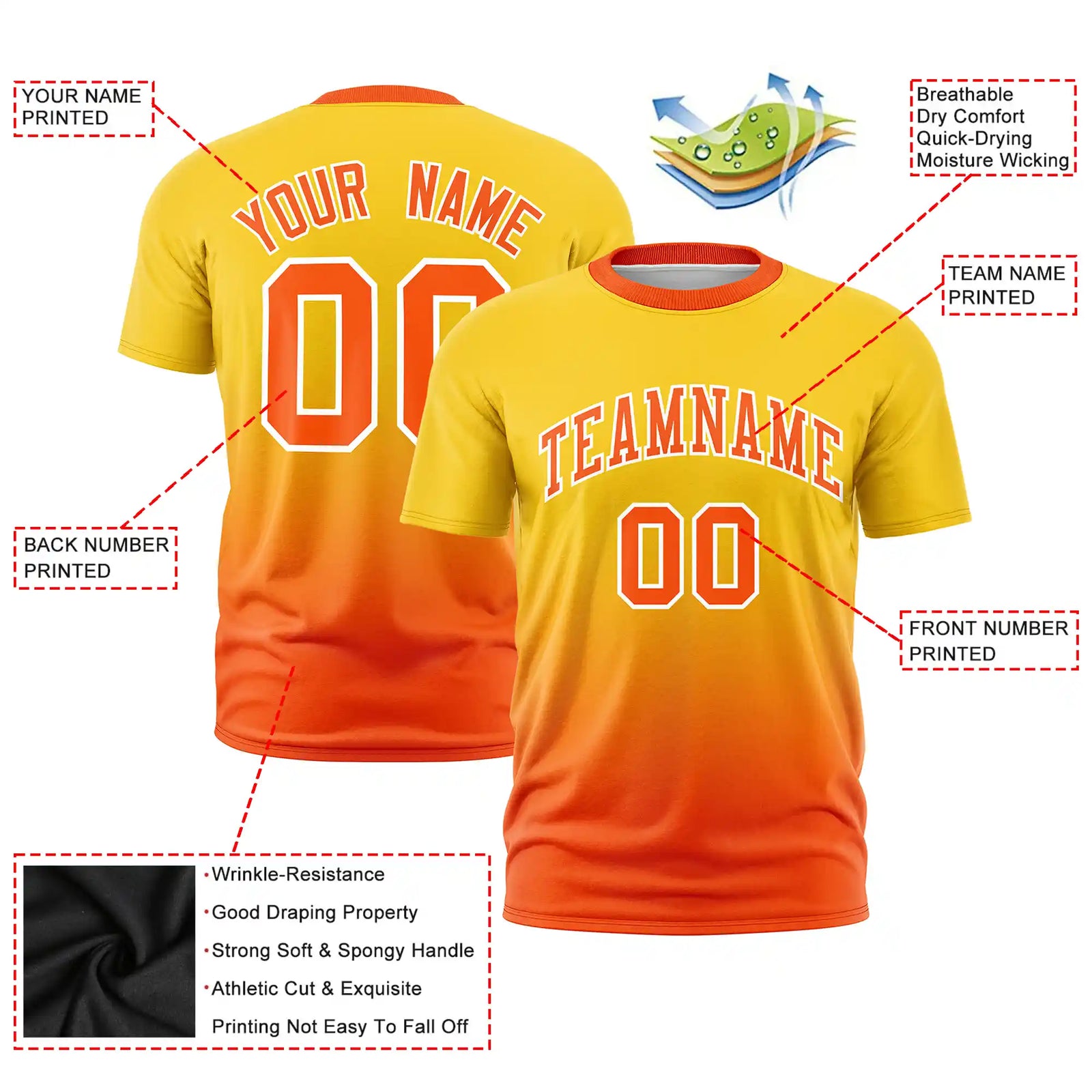 Custom Gold01-Orange Gradient Fashion Design Performance T-Shirt