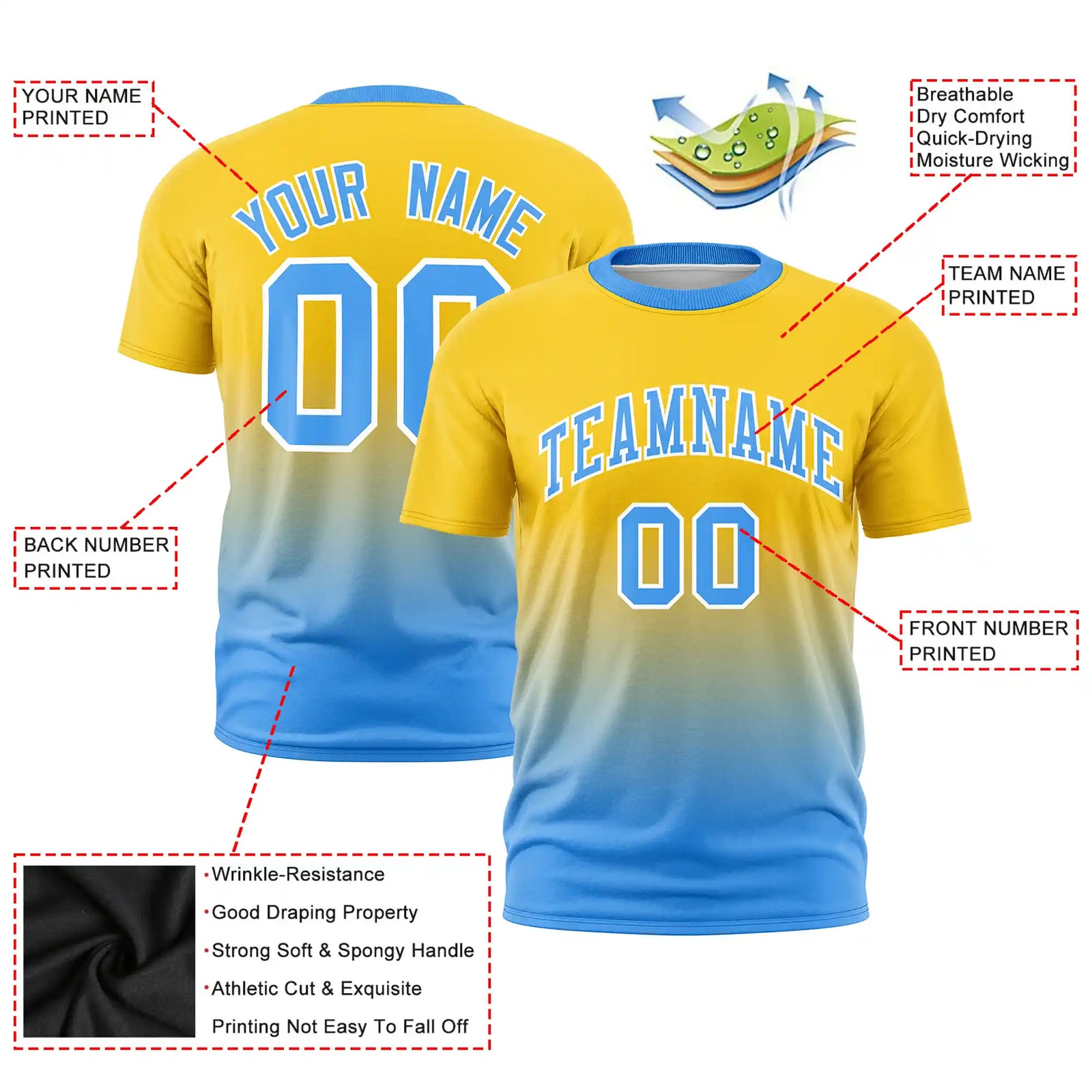 Custom Gold01-Powder Blue Gradient Fashion Design Performance T-Shirt