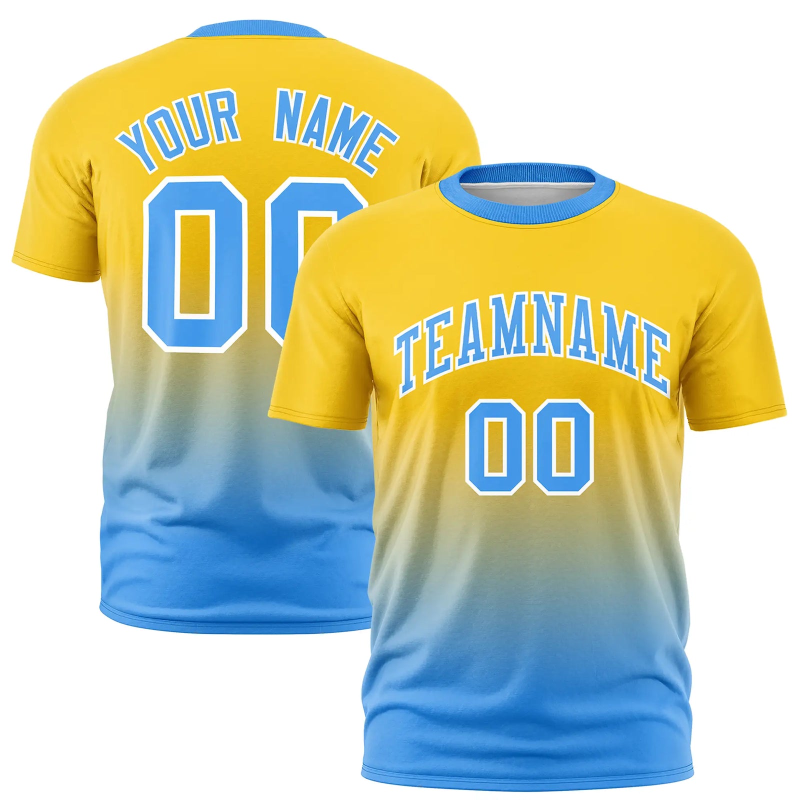 Custom Gold01-Powder Blue Gradient Fashion Design Performance T-Shirt